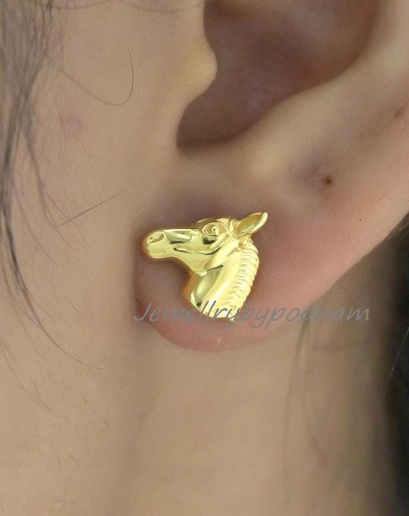 Dainty Horse Head Stud Earrings in 925 Sterling Silver โ Minimal Animal Jewelry - View 4 - Jewelry By Poonam | SKU: PJE1820-S