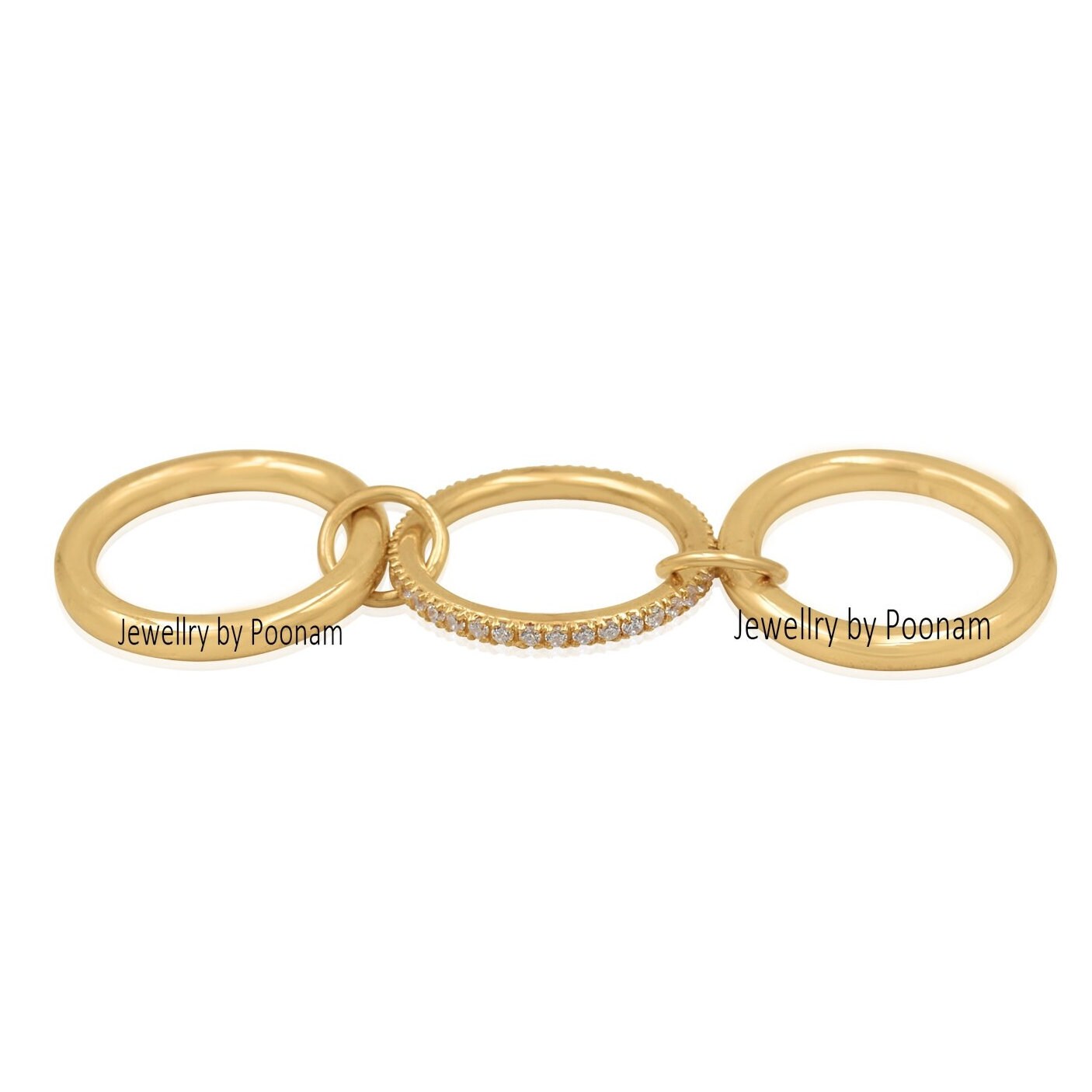 14K Gold-Plated Multi-Link Connected Ring; Chunky Gold Connector Band Ring - View 2 - Jewelry By Poonam | SKU: PJR820- 2/26