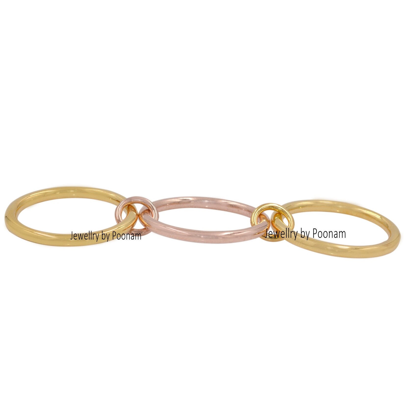 925 Sterling Silver Connected Ring Set with Yellow Gold Plated Stacking Bands - View 3 - Jewelry By Poonam | SKU: PJR902- 2/2