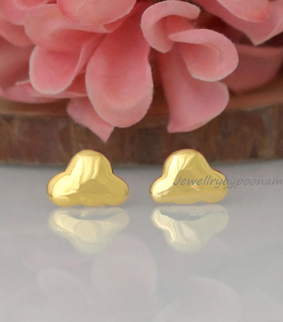 925 Sterling Silver Cloud Studs — Tiny, Solid Silver & Handmade - View 2 - Jewelry By Poonam | SKU: PJE1860-SLYG-10M 2/2026