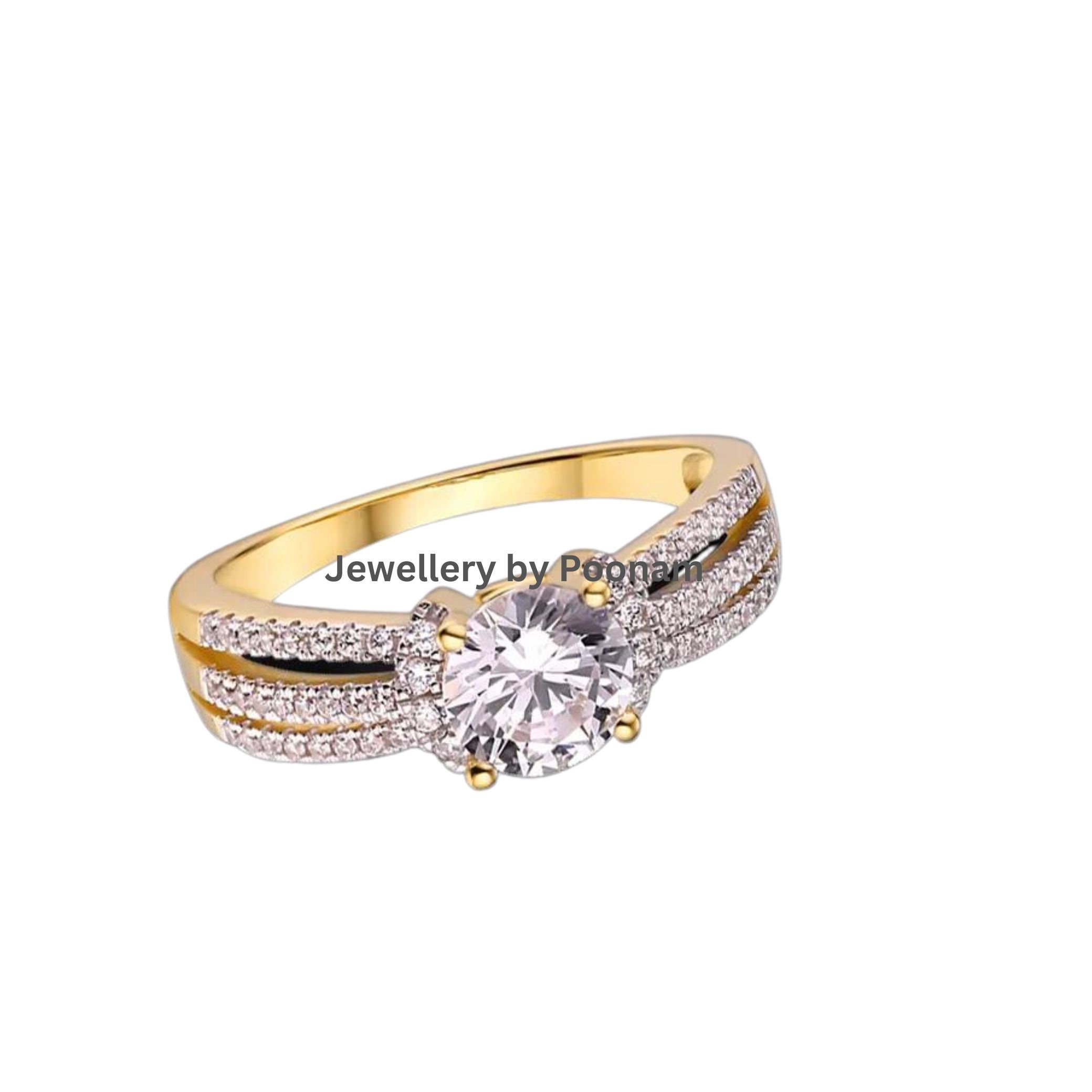 White Gold Moissanite Ring: Anniversary Jewelry Gift - View 2 - Jewelry By Poonam | SKU: R-1049