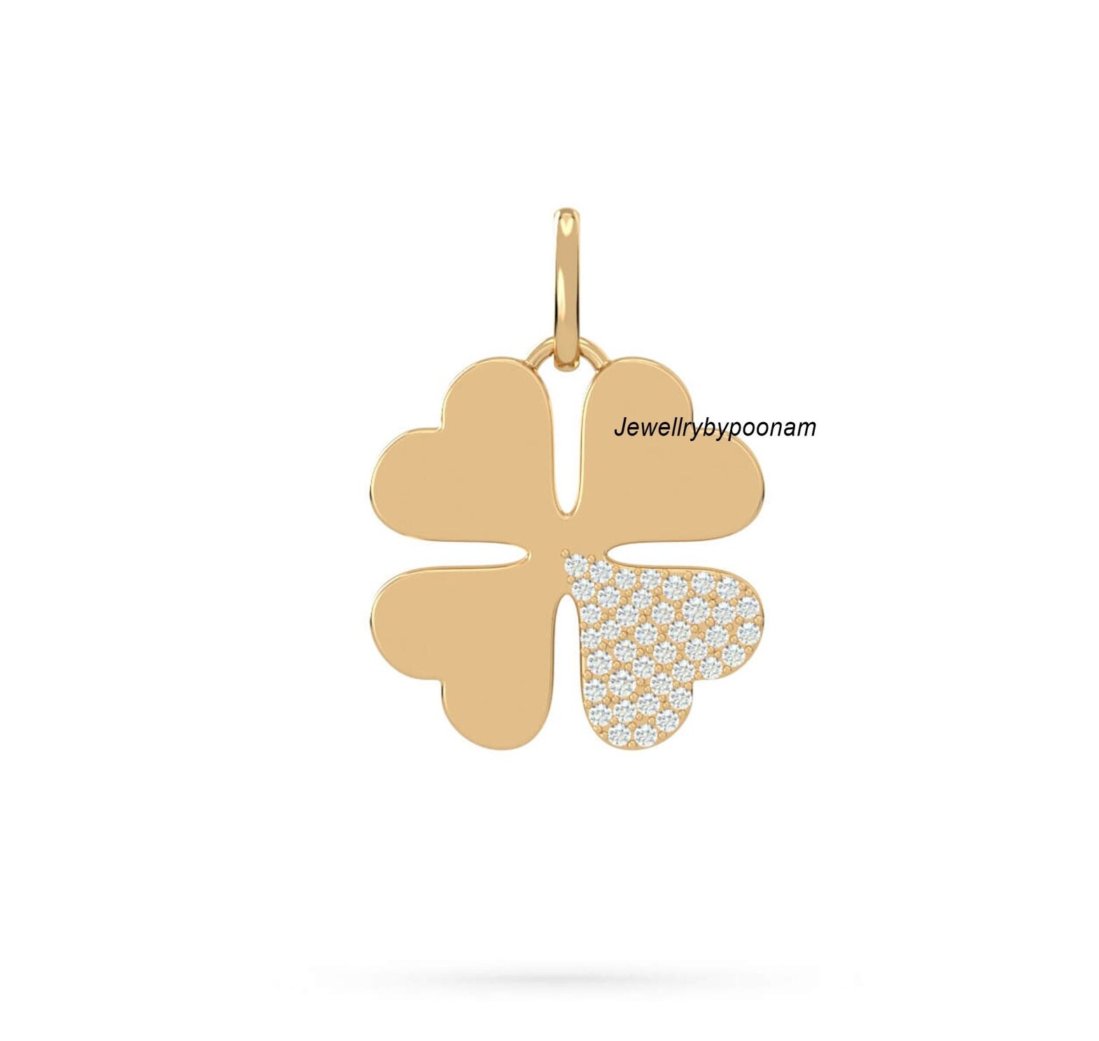 14k Gold Four Leaf Clover Diamond Pendant: Sterling Silver Charm - View 2 - Jewelry By Poonam | SKU: PJP4481-SLNSCZ-35M 2/26