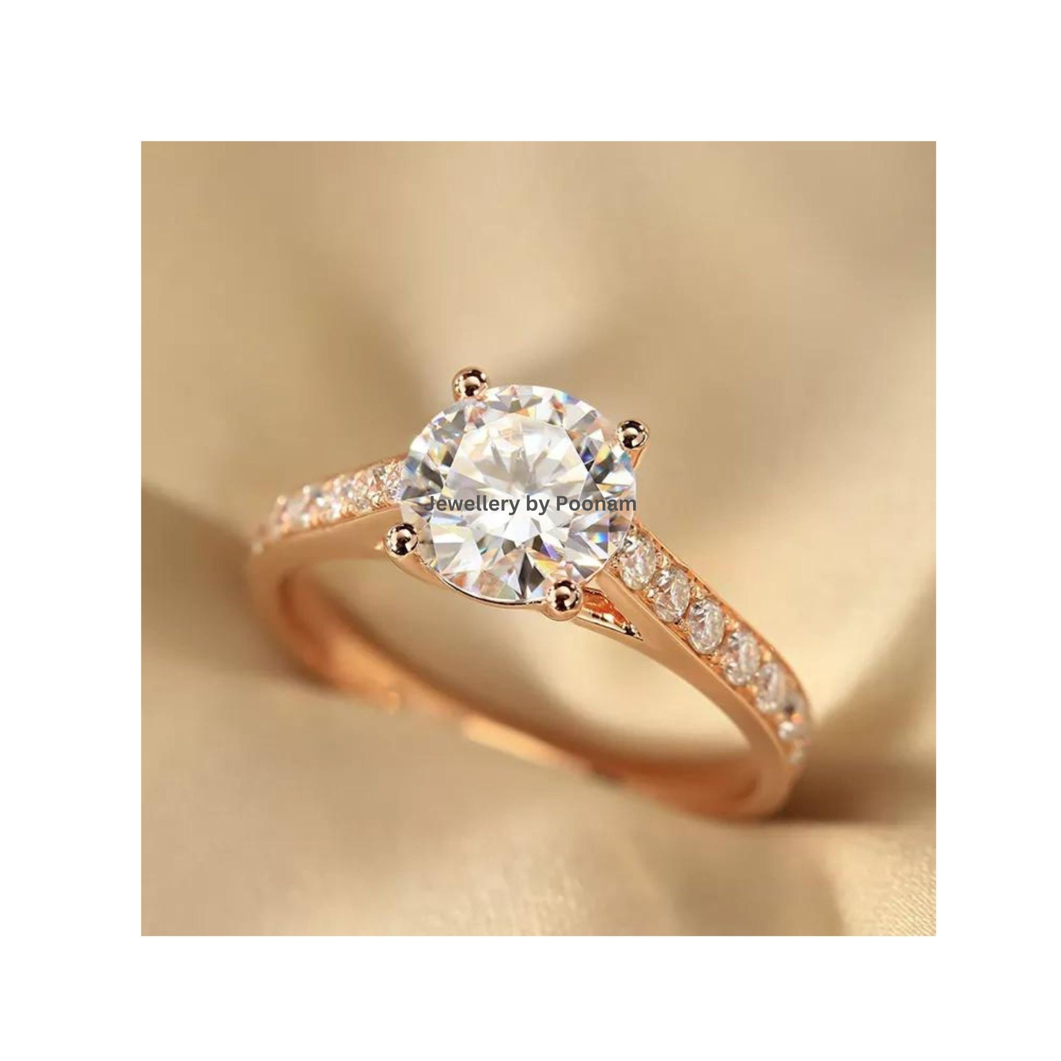 Moissanite Engagement Ring: 925 Yellow Gold Plated, Pear Diamond Cluster - Jewelry By Poonam | SKU: R-1020