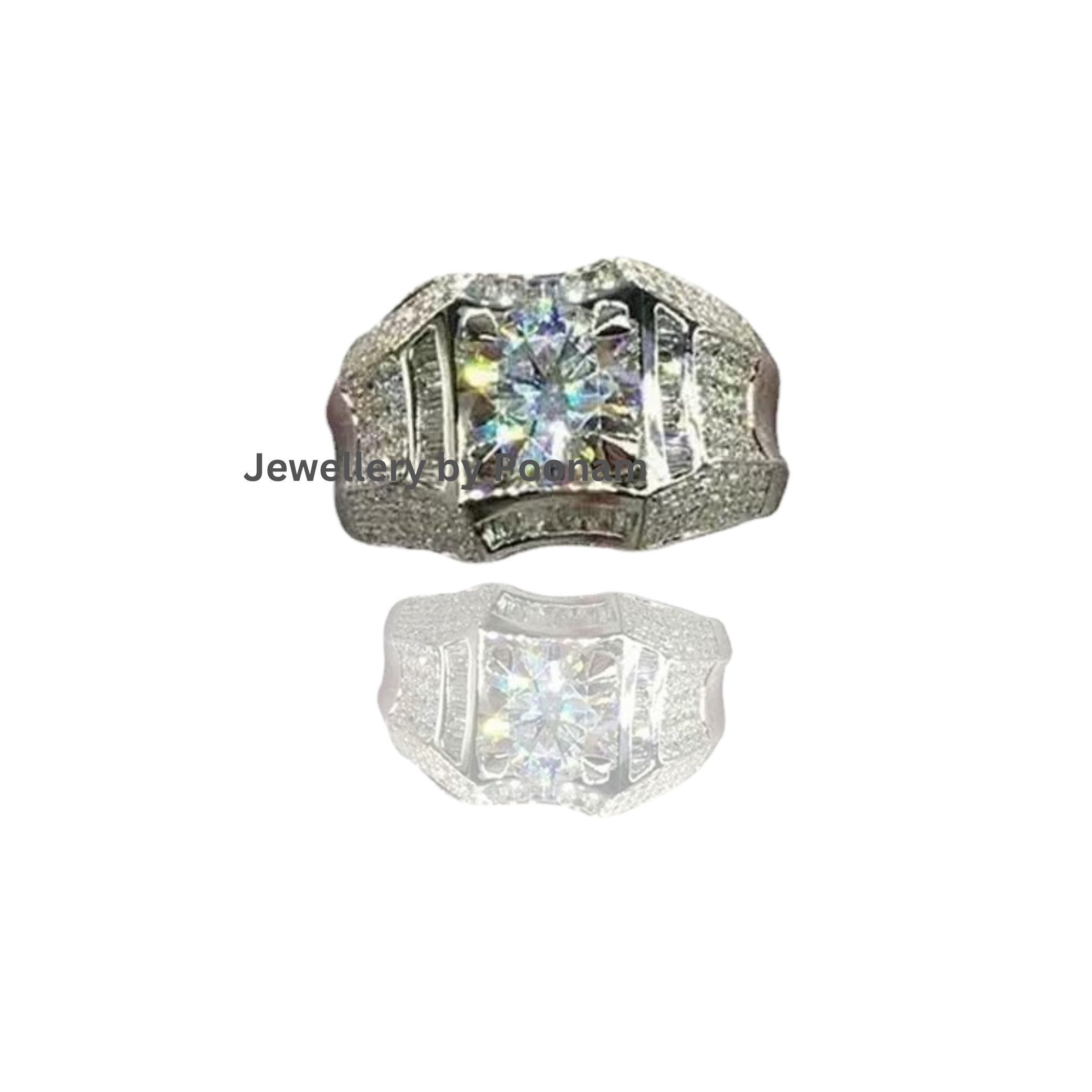 14k Gold Moissanite Ring: Statement Luxury Jewelry - View 3 - Jewelry By Poonam | SKU: PJR2786-SLWGMN-US-8