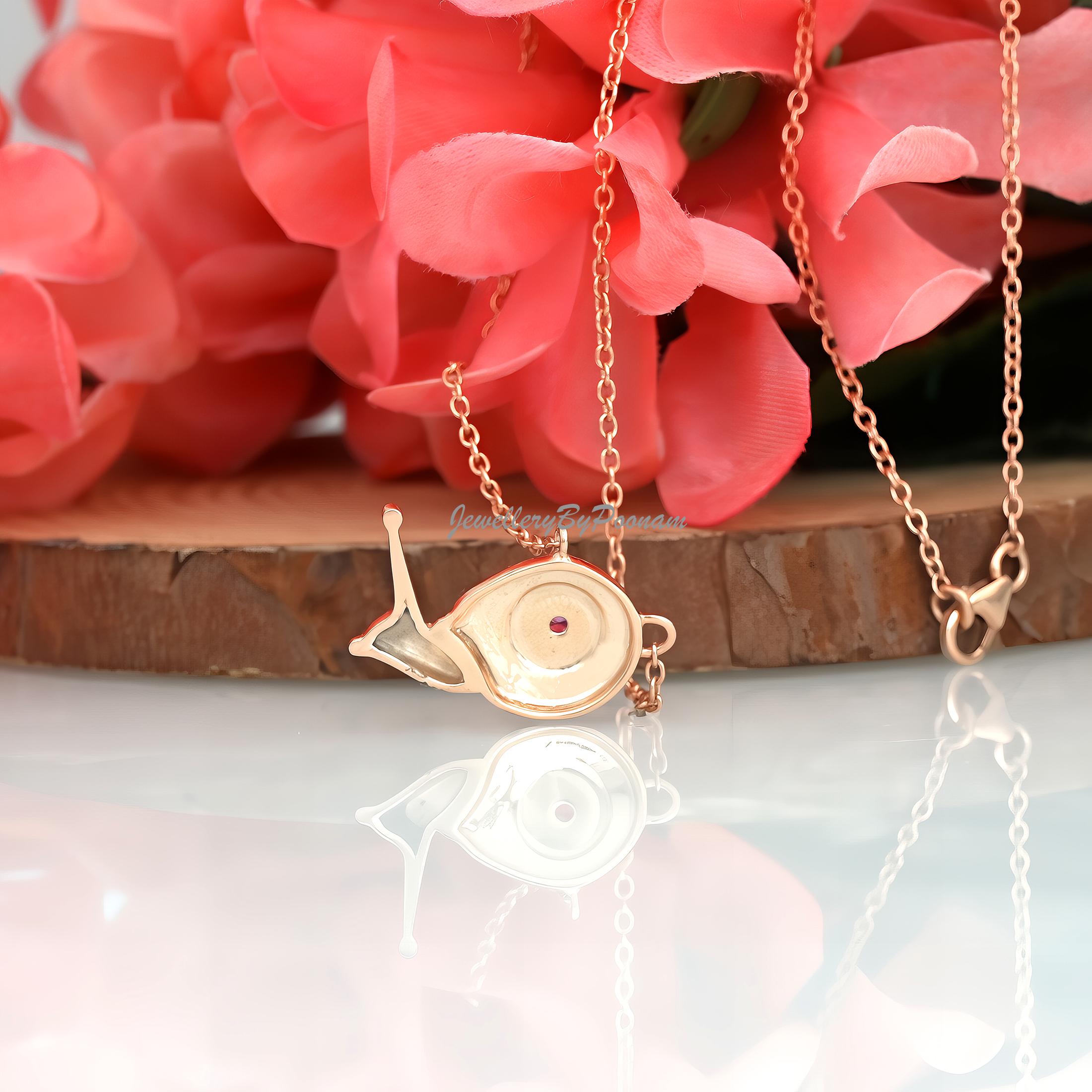 14k Gold Plated Snail Necklace: Sterling Silver Diamond Animal Pendant - View 3 - Jewelry By Poonam | SKU: PJN1054-SLRGPSP-16