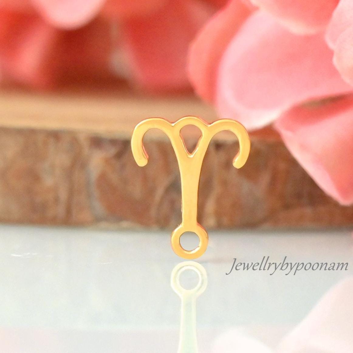 14k Solid Gold Zodiac Sign Charm Pendant: Sterling Silver Astrology Charms - View 7 - Jewelry By Poonam | SKU: PJP6051-SLYG-1