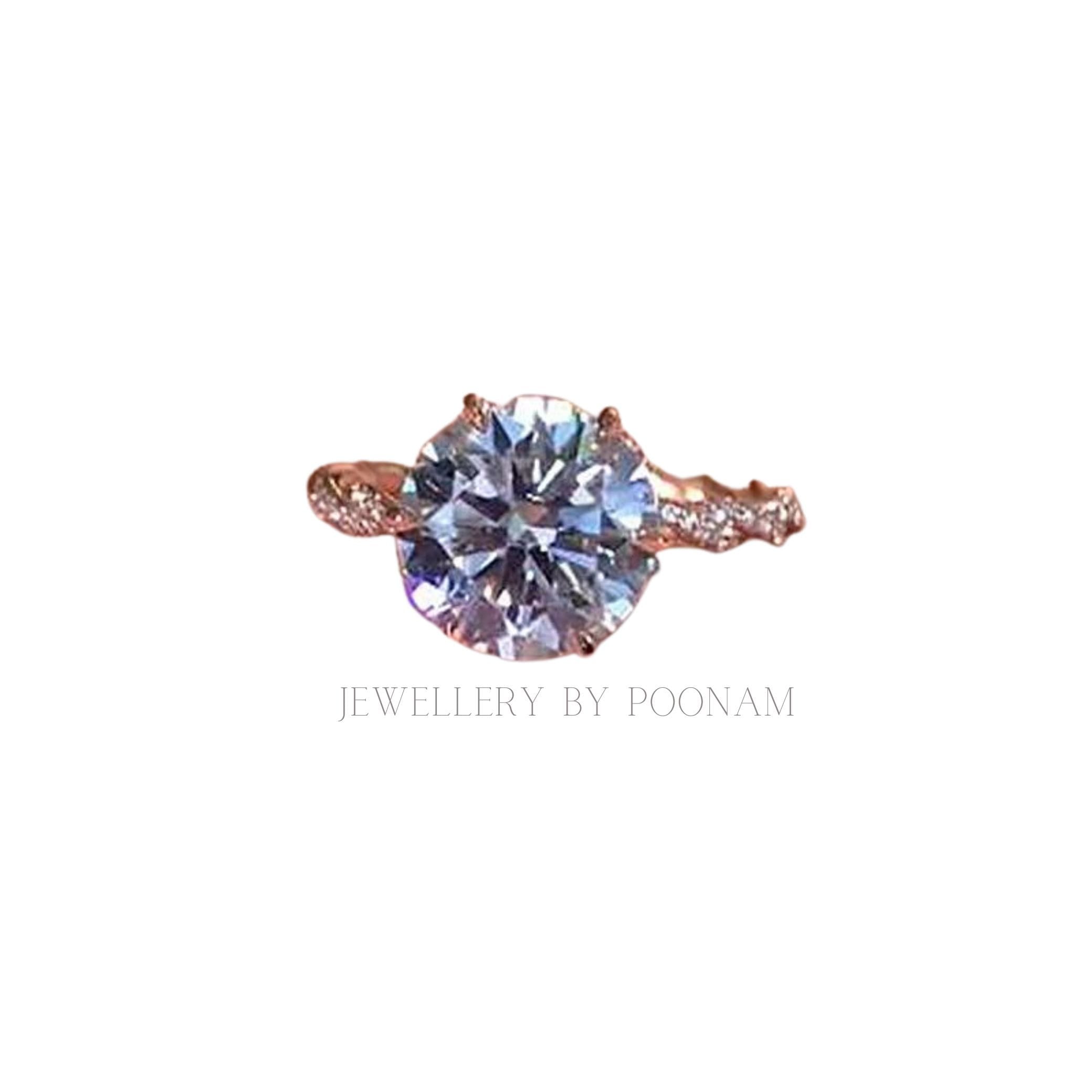 Rose Gold Twist Hidden Halo Round Cut Engagement Ring | Sterling Silver - View 2 - Jewelry By Poonam | SKU: R-1188
