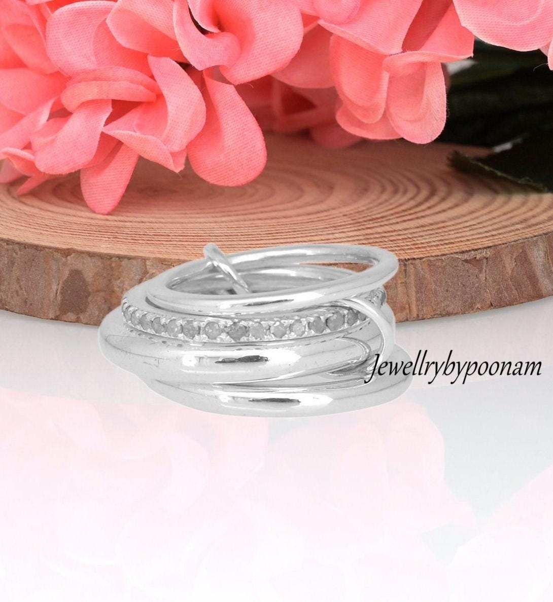 9k gold Multi-Link Connector Ring; Chunky Interlocking Statement Ring - View 3 - Jewelry By Poonam | SKU: PJR736-SLYGNSRGCZ-U