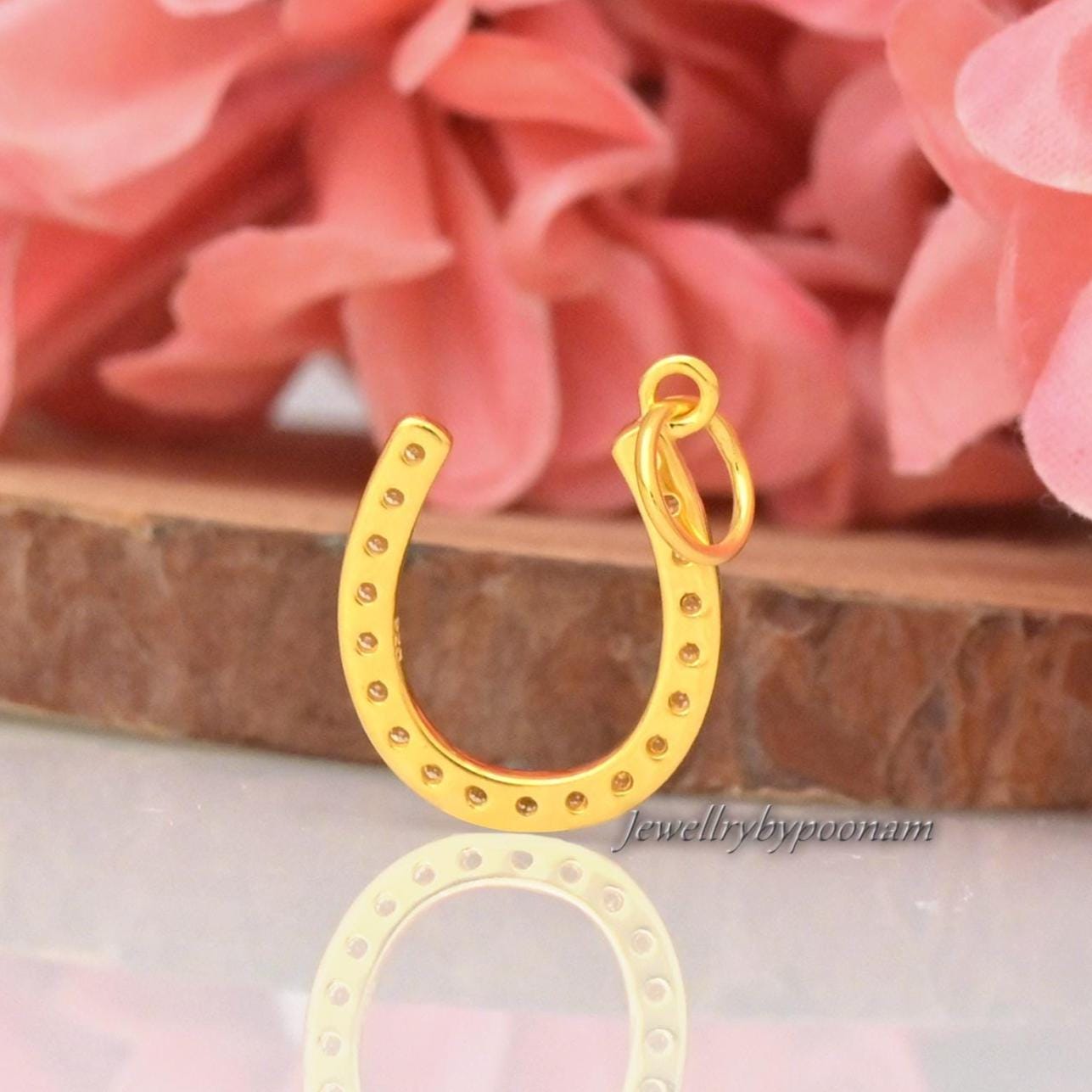 925 Sterling Silver Horseshoe Diamond Pendant Charm (30 MM) - View 2 - Jewelry By Poonam | SKU: PJP4782-SLYGCZ-30M 2/26