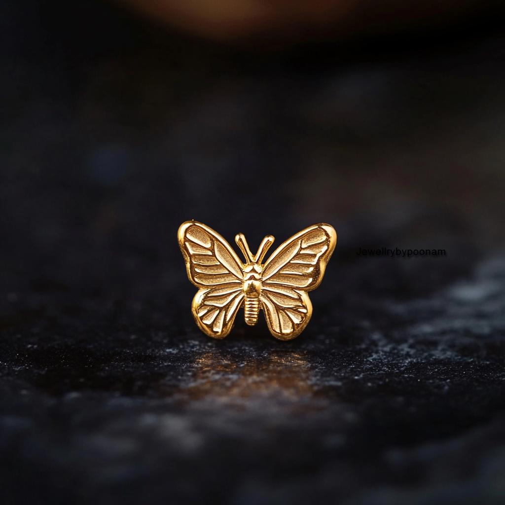 Tiny Butterfly Stud Earrings in 925 Sterling Silver — Handmade & Delicate - View 5 - Jewelry By Poonam | SKU: PJE1997 2/26