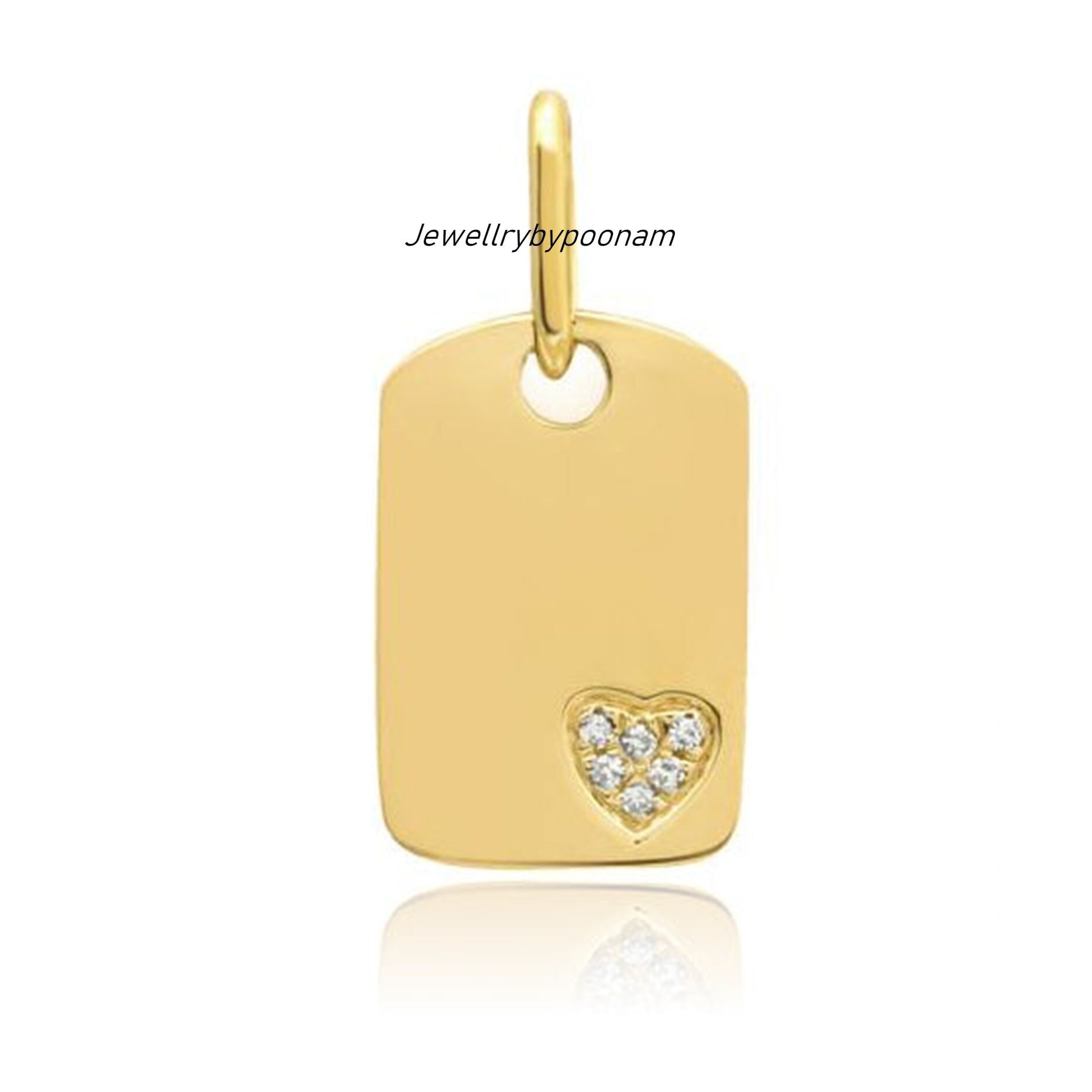 14k Solid Gold Moissanite Heart Dog Tag Pendant, Diamond Charm, 30MM - View 3 - Jewelry By Poonam | SKU: PJP3211-SLYGCZ-30M 2