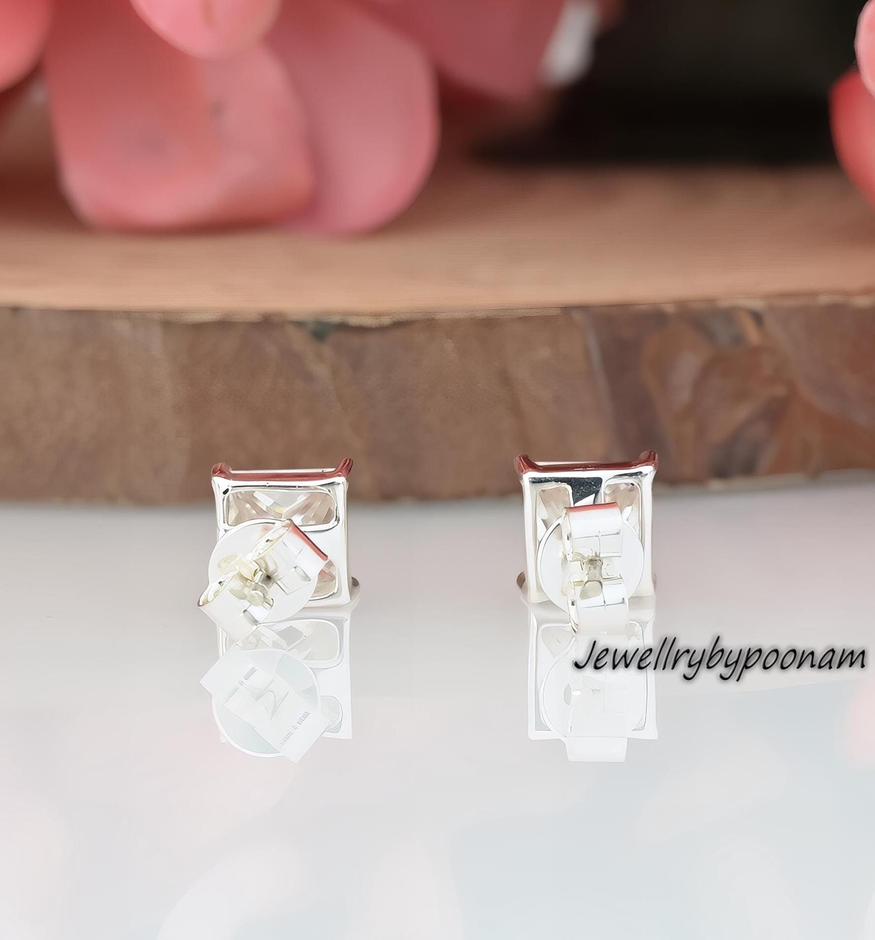 925 Sterling Silver Princess Cut Moissanite Stud Earrings, Minimalist Earrings, 6 mm Square Studs - View 3 - Jewelry By Poona