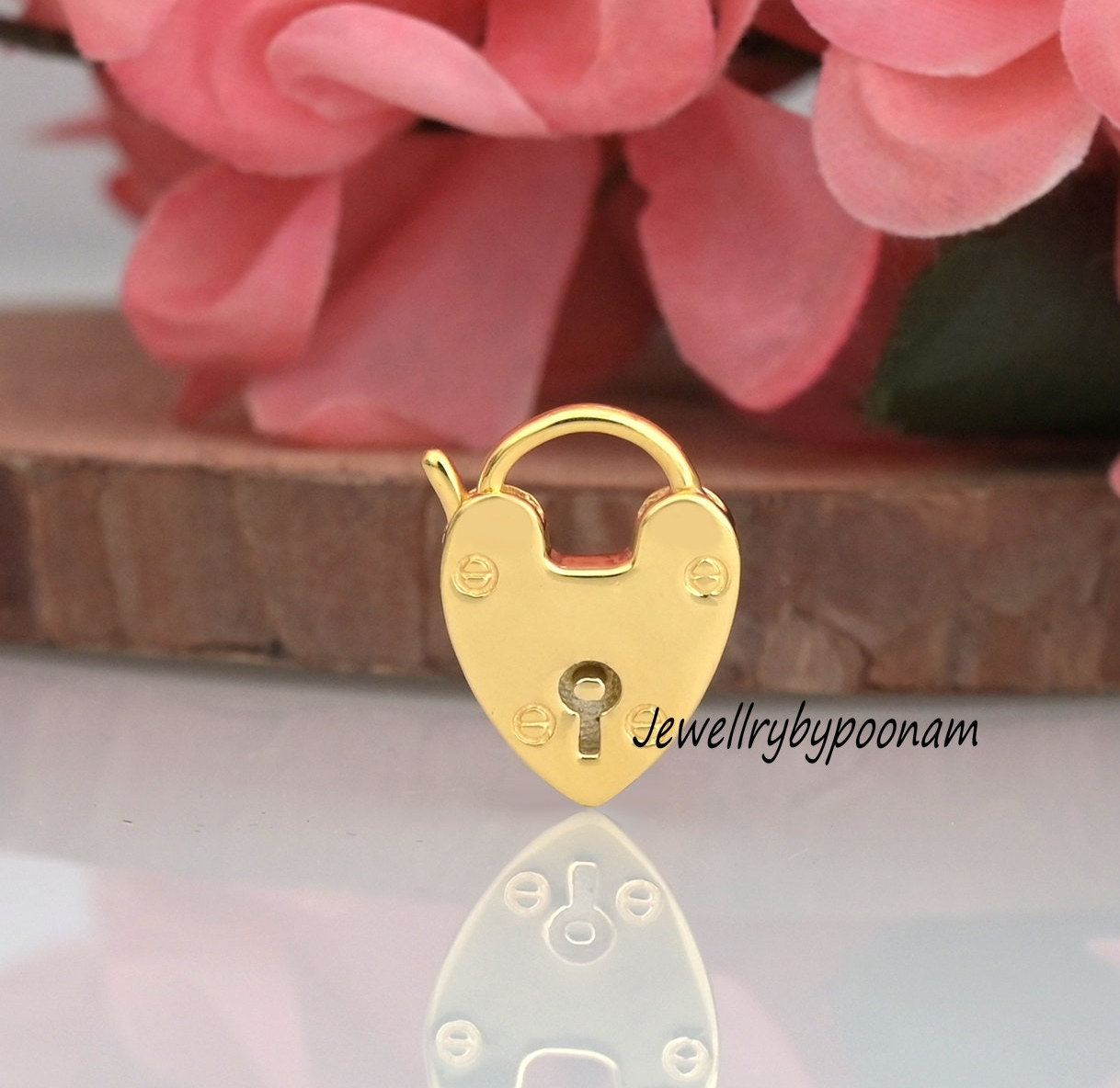 9K/14K Heart-Shaped Padlock Pendant Necklace β Elegant Dainty Jewellery Connector - Jewelry By Poonam | SKU: PJh48- 2/2026