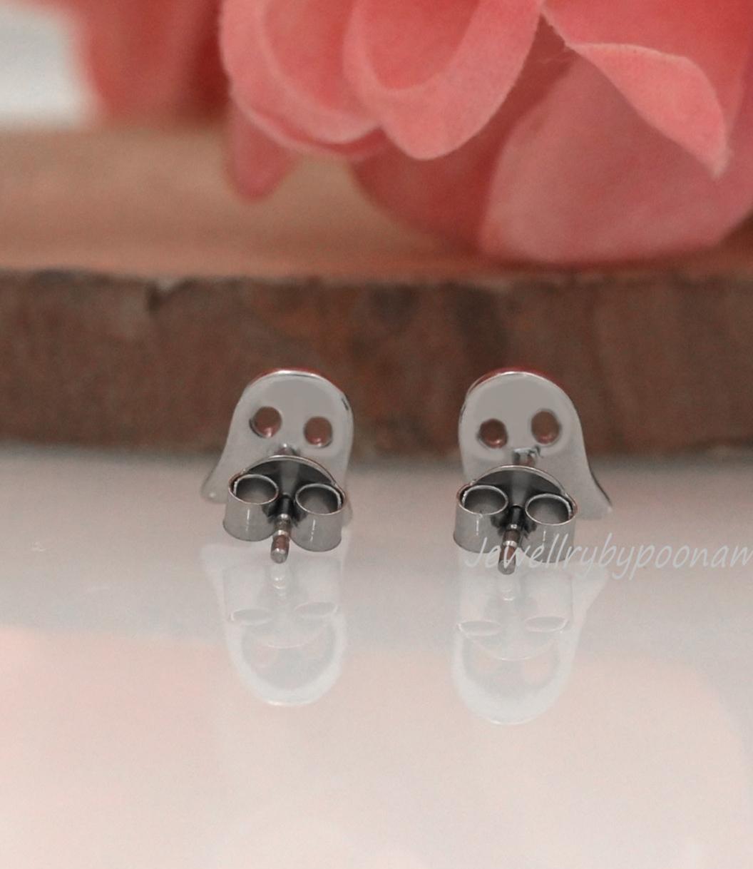 Gold Plated Sterling Silver Ghost Stud Earrings: Halloween Jewelry - View 3 - Jewelry By Poonam | SKU: PJE1738-SLYG-10M 2/26