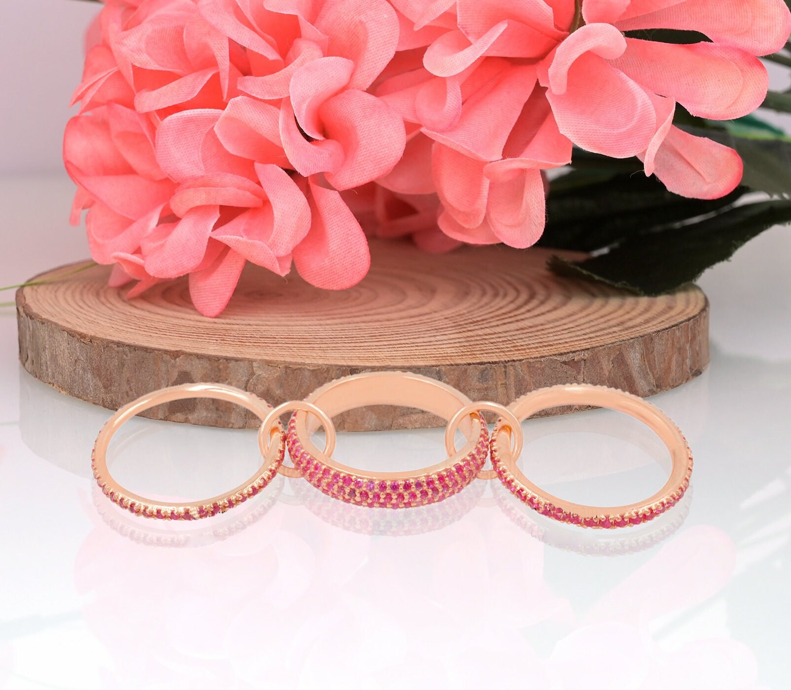 925 Sterling Silver Ruby & CZ Multi-Link Ring for Women, Chunky Connected Stacking Band - View 2 - Jewelry By Poonam | SKU: P