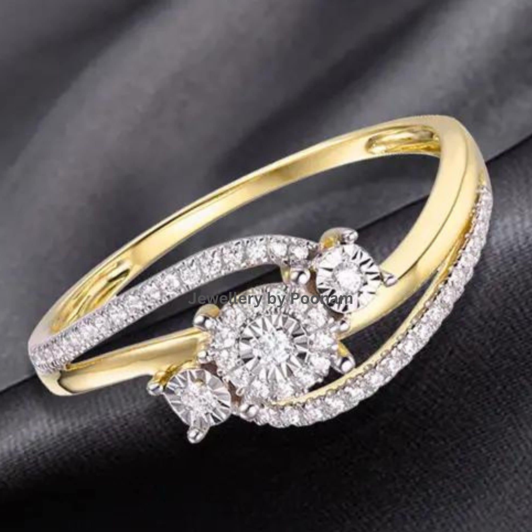 Twist Solitaire Moissanite Ring – Gold Plated Sterling Silver Engagement Bridal Ring - View 4 - Jewelry By Poonam | SKU: R-10