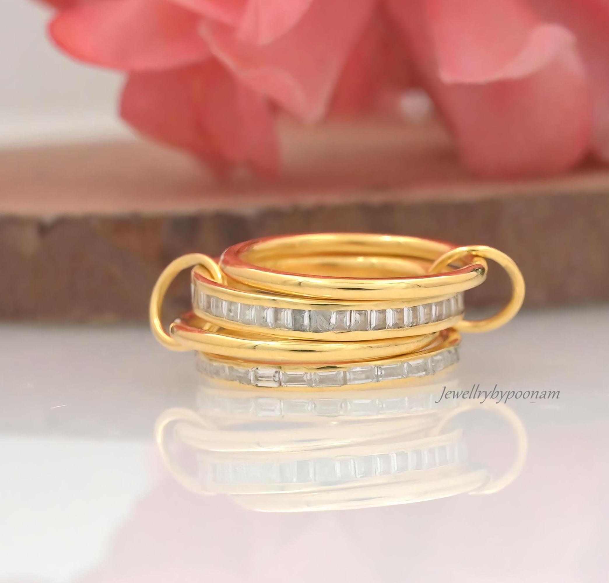 925 Sterling Silver Baguette Connector Ring, Chunky Linked Bands Ring - View 5 - Jewelry By Poonam | SKU: PJR904-SLNSBTTWTYS-