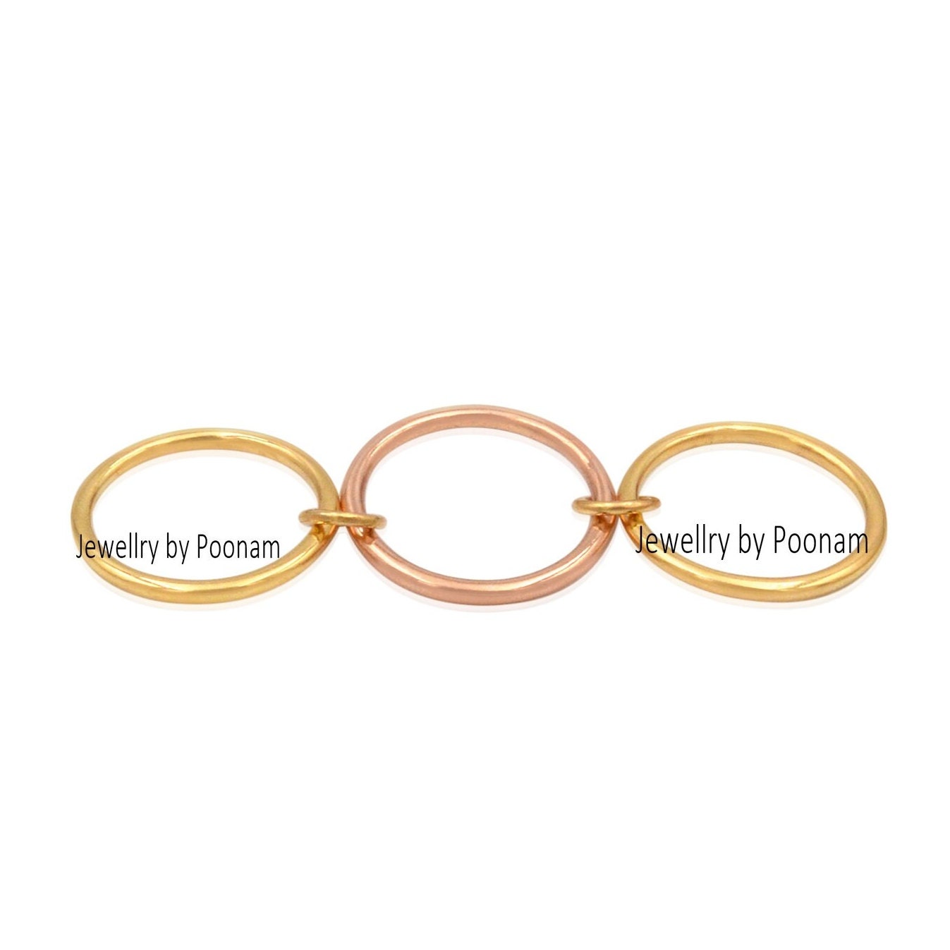 925 Sterling Silver Connected Ring Set with Yellow Gold Plated Stacking Bands - View 2 - Jewelry By Poonam | SKU: PJR902- 2/2