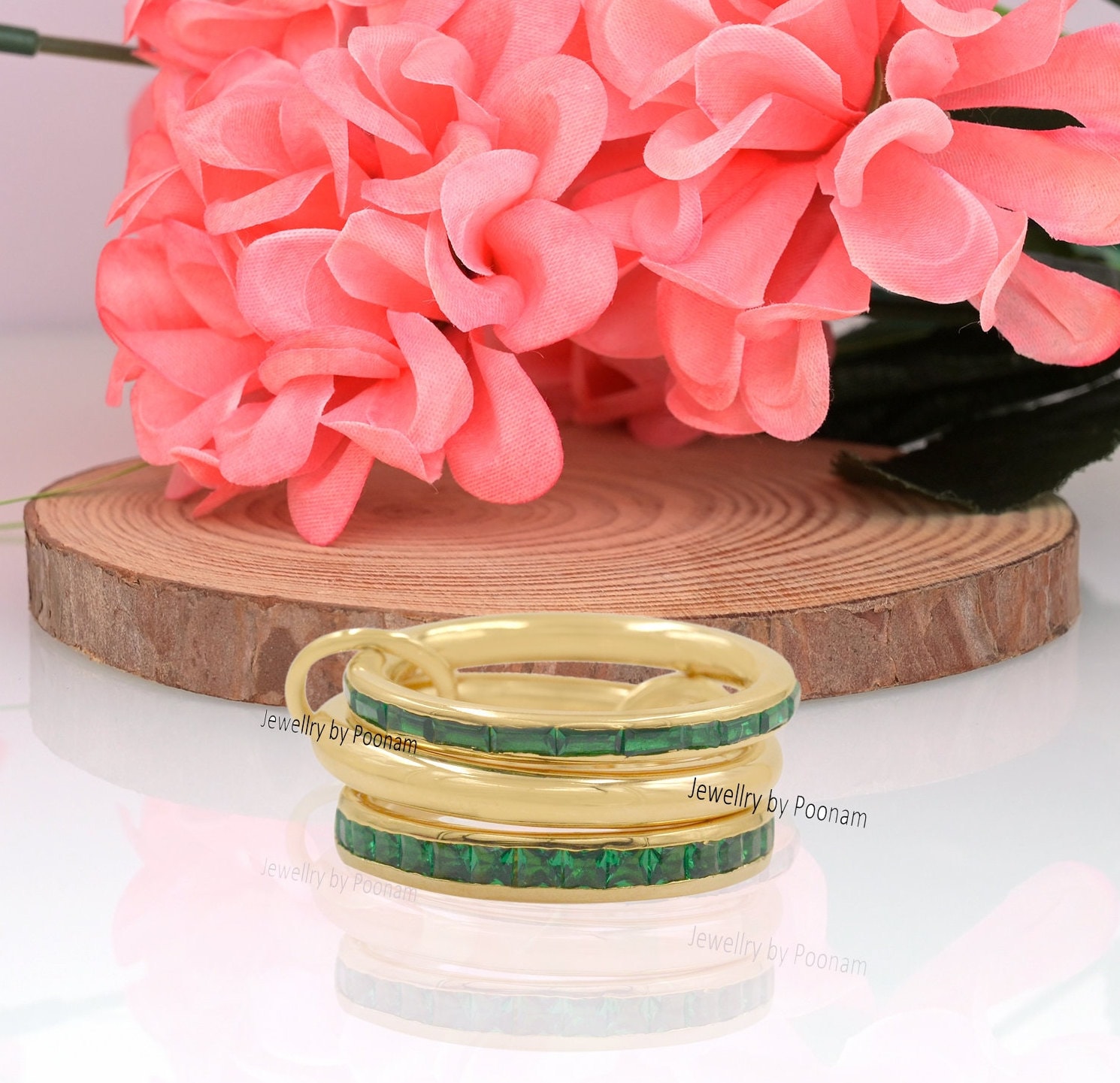 14k Gold-Plated Connector band Ring; Moissanite Baguette Multi-Link Band Ring - View 5 - Jewelry By Poonam | SKU: PJR877- 2/2