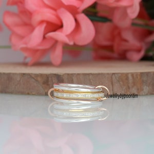 14k yellow Gold connector band Ring, Multi-Link connector Band Ring, Chunky Gold Connector Ring, connector band Ring,Topaz multi-band Ring