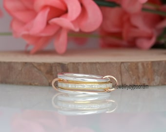 14k Gold connector band Ring,Multi-Link connector Band Ring,Chunky Gold Connector Ring,Topaz multi-band Ring,Interlocking Silver Ring