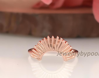 Anillo de sol bañado en oro de 14 k: anillo apilable de plata de ley con diseño de amanecer