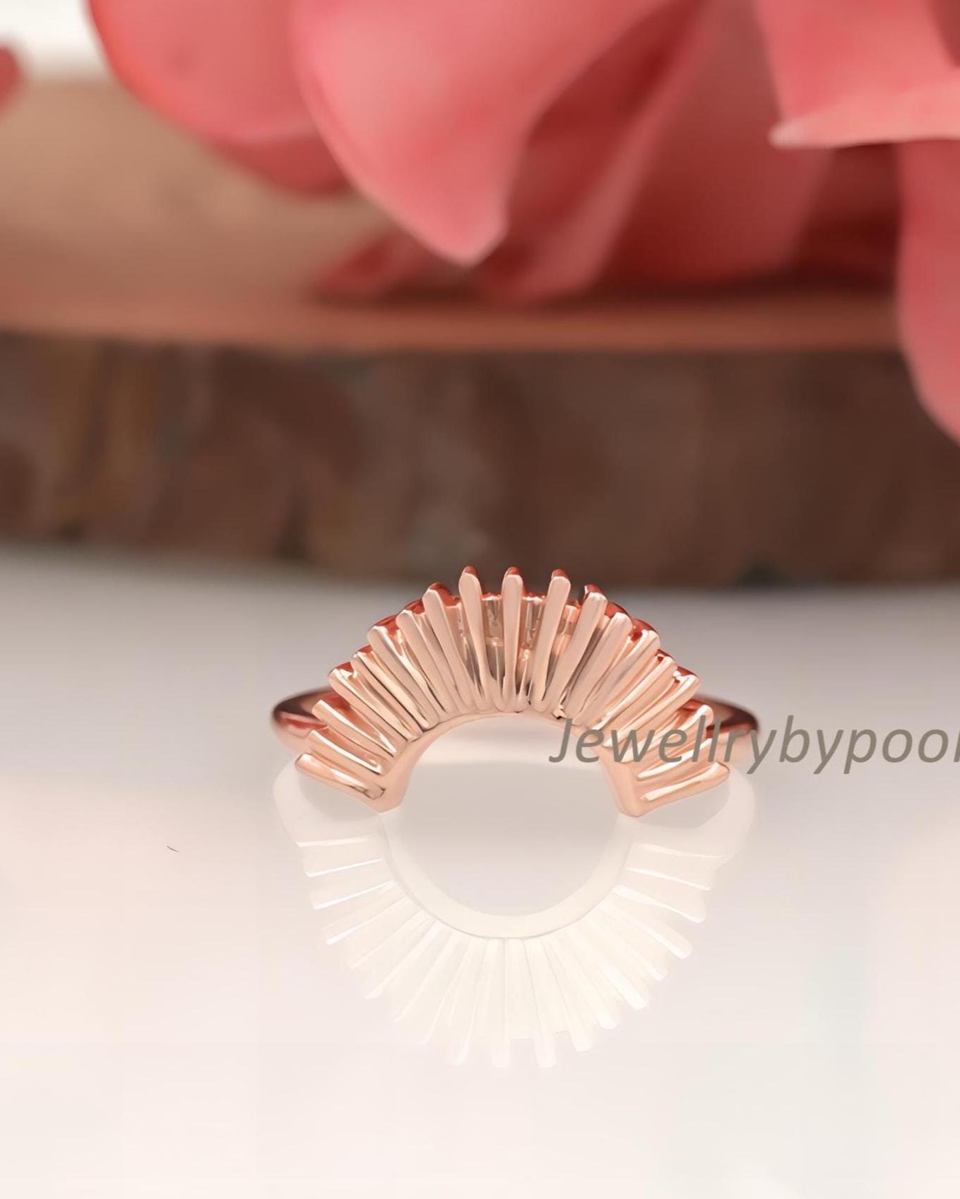 14k Gold Plated Sun Ring: Sterling Silver Sunrise Stacking Ring - Jewelry By Poonam | SKU: PJR2822-SLRG-US-7 2/2026