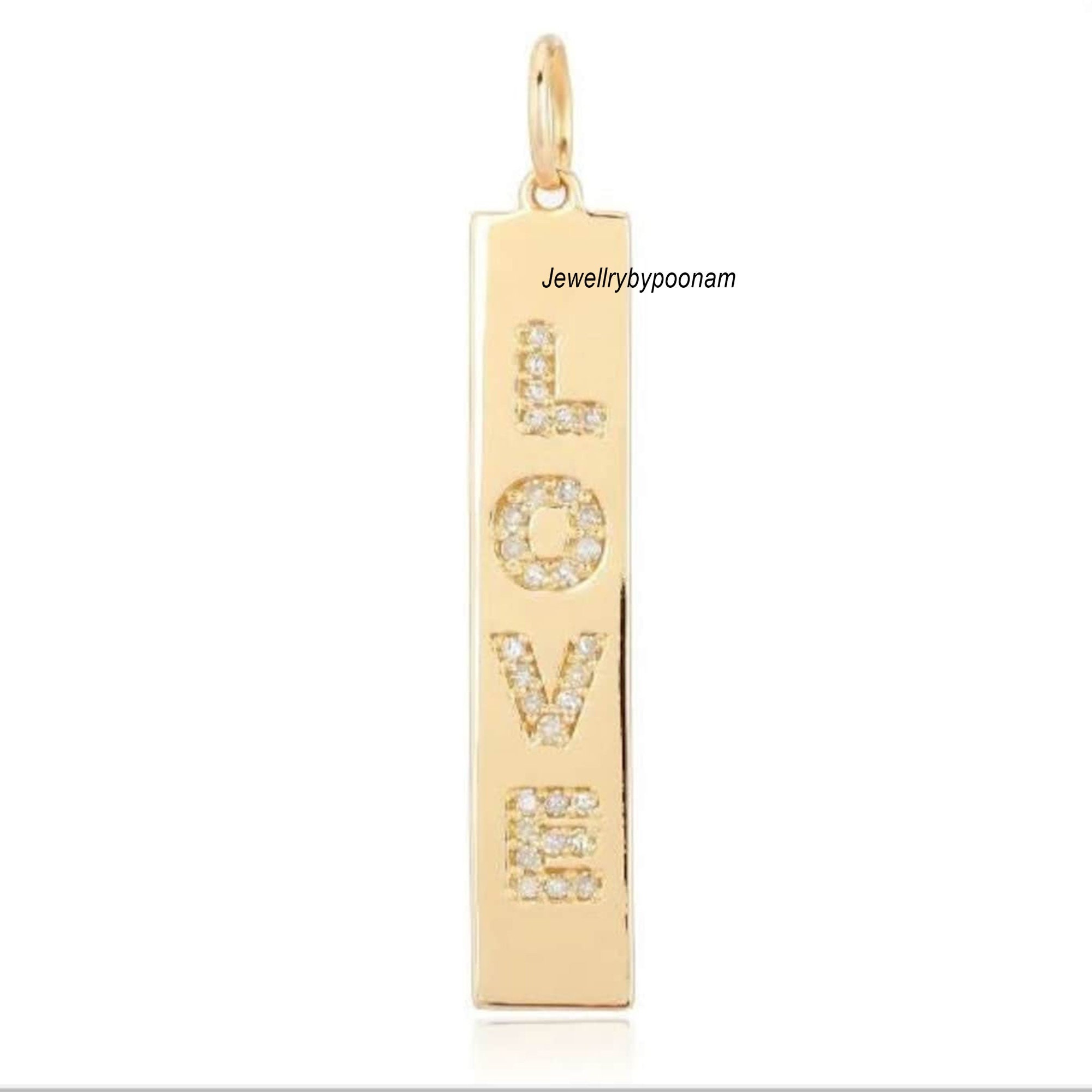 Diamond LOVE Pendant: 925 Sterling Silver Vertical Charm - Jewelry By Poonam | SKU: PJP-