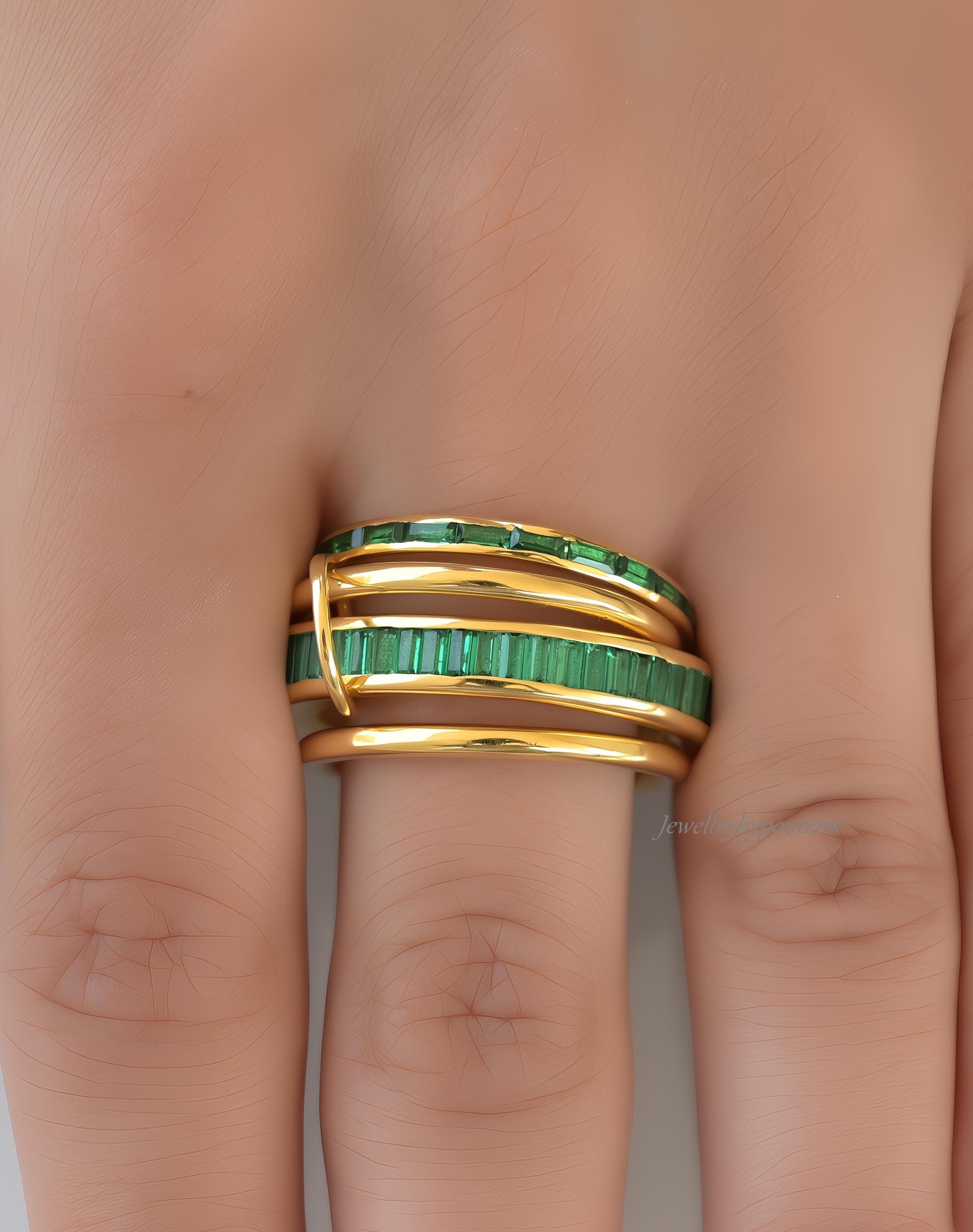 925 Sterling Silver Baguette Connector Ring, Chunky Linked Bands Ring - View 6 - Jewelry By Poonam | SKU: PJR904-SLNSBTTWTYS-