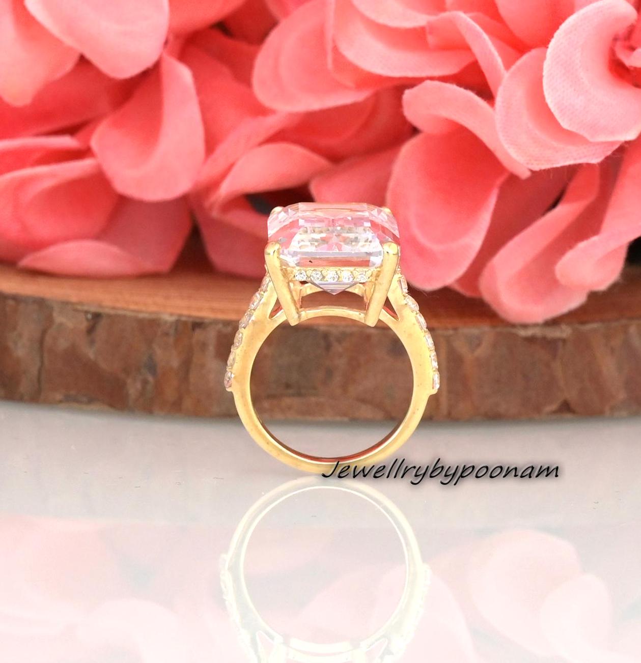 925 Sterling Silver Elongated Emerald Cut Engagement Ring | Unique Wedding Ring - View 5 - Jewelry By Poonam | SKU: PJR2674-S