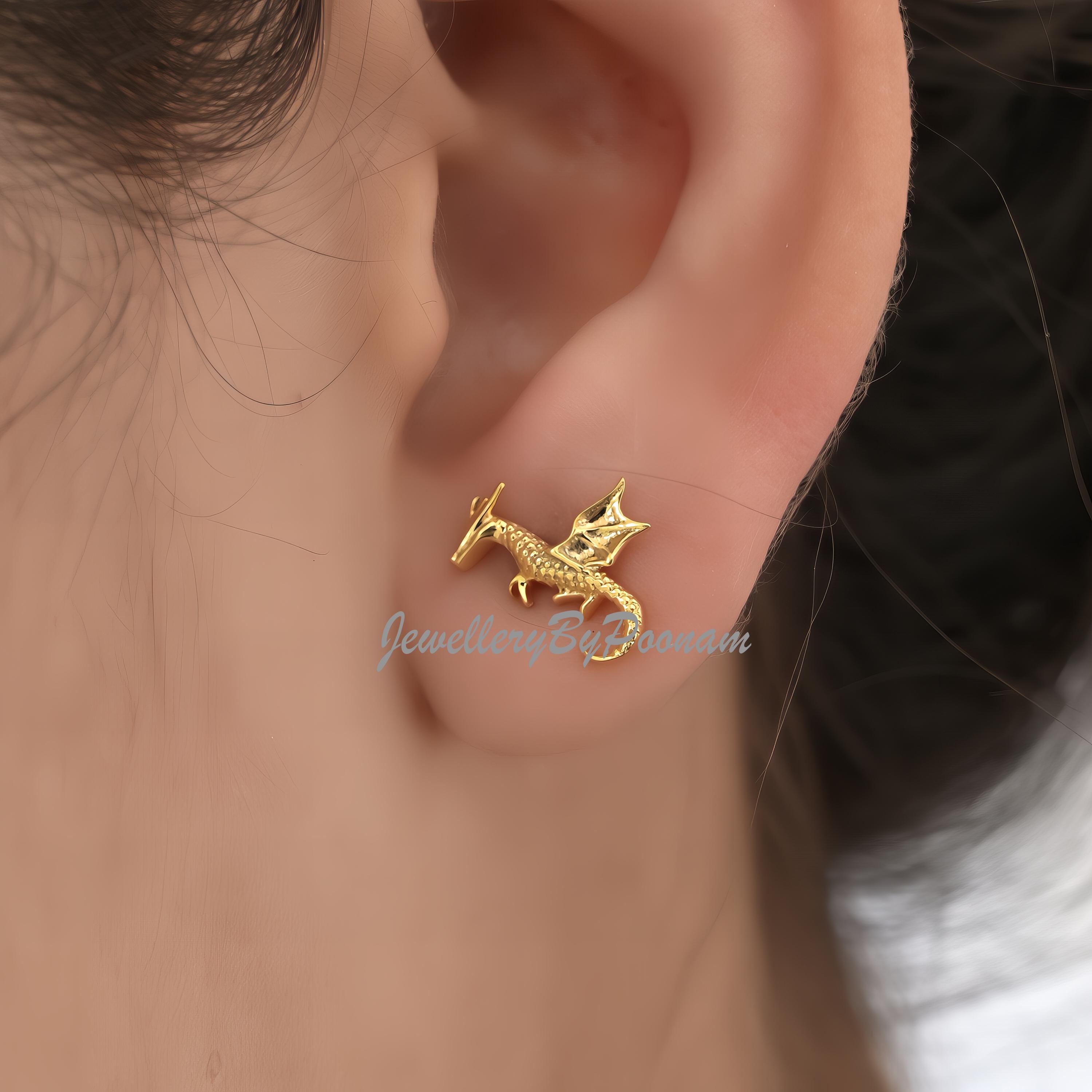 925 Flying Dragon Stud Earrings: Sterling Silver Jewelry - View 4 - Jewelry By Poonam | SKU: PJE1749-SLYG-10M 2/26