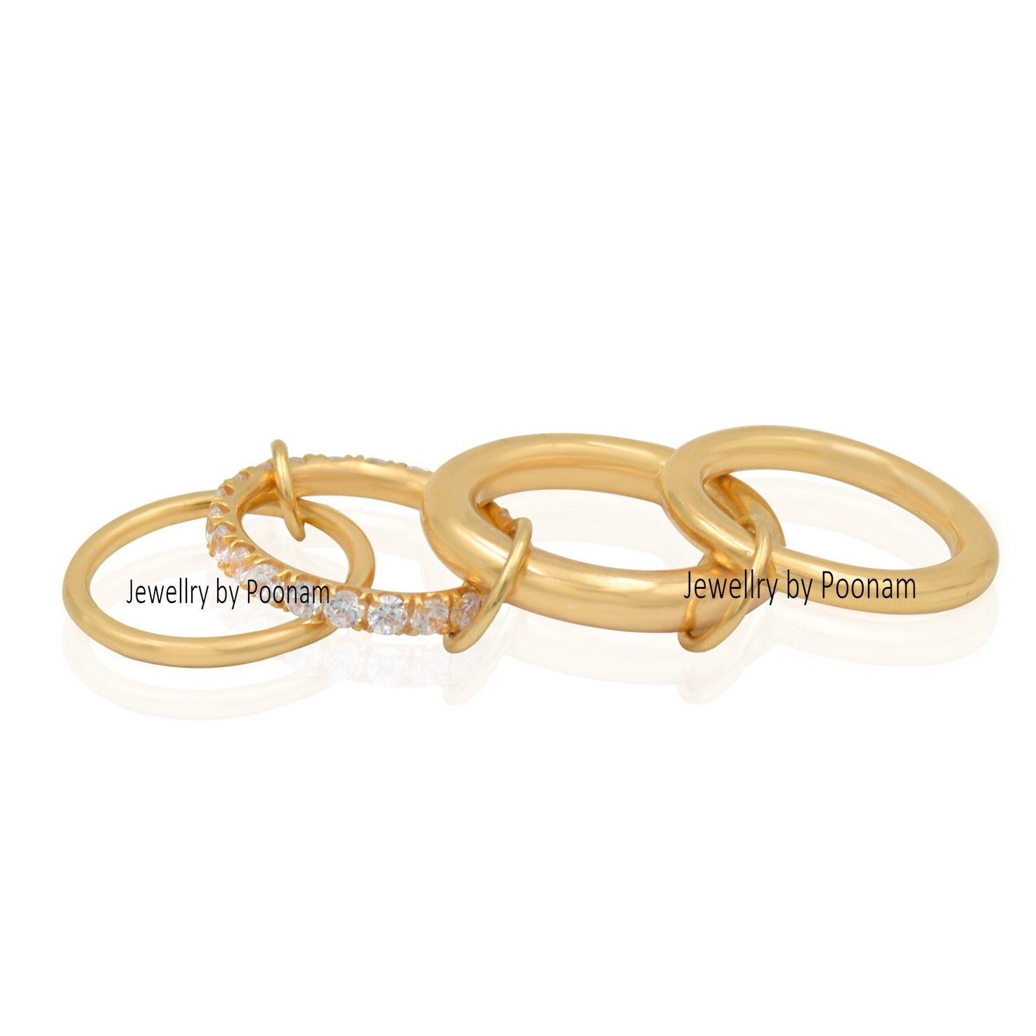 925 Sterling Silver Multi-Link Ring: Diamond Accent Connector Band - View 4 - Jewelry By Poonam | SKU: PJR770- 2/2026