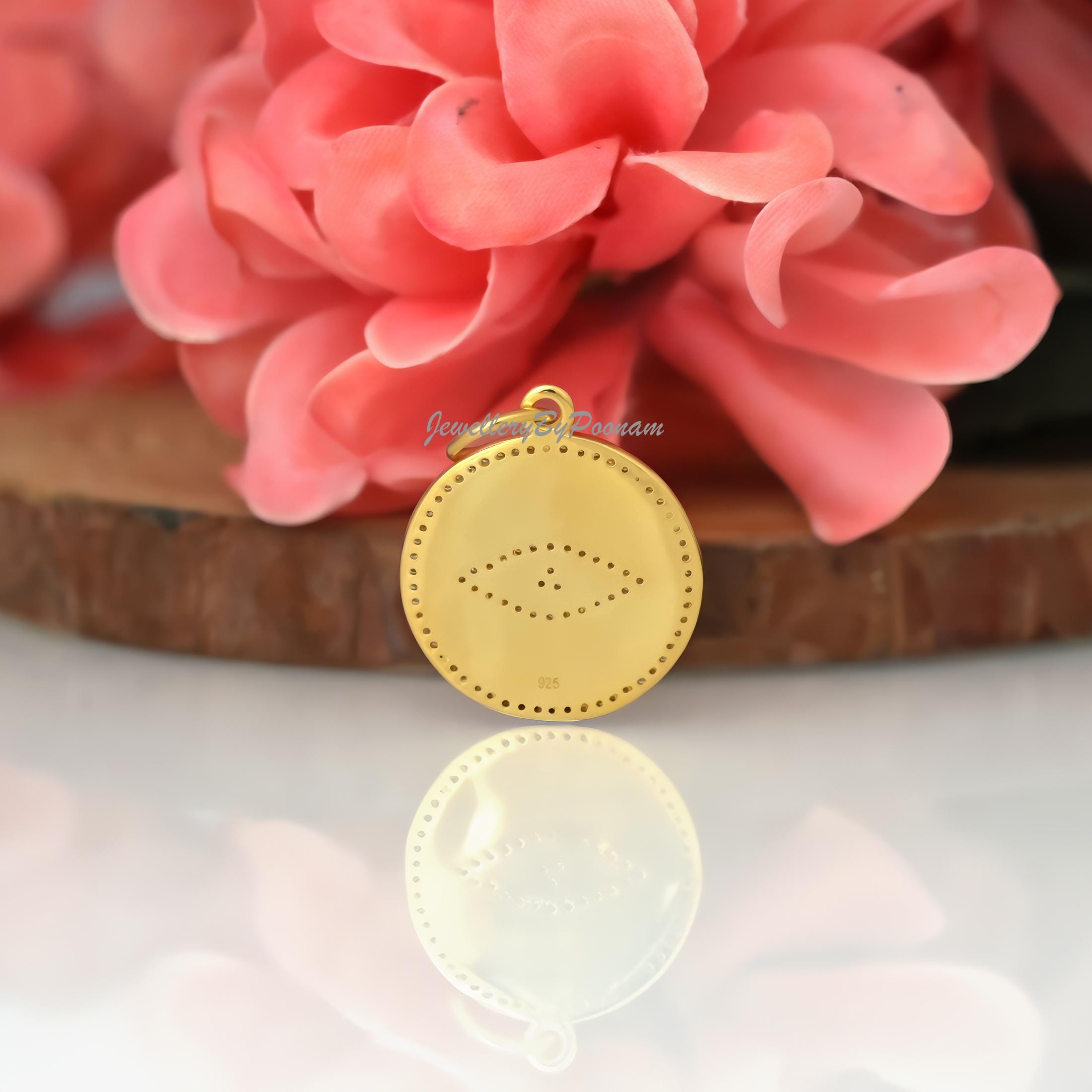 Diamond Evil Eye Pendant: 925 Sterling Silver Charm, 14k Gold Detail - View 4 - Jewelry By Poonam | SKU: PJP4836-SLYGMN-30M 2