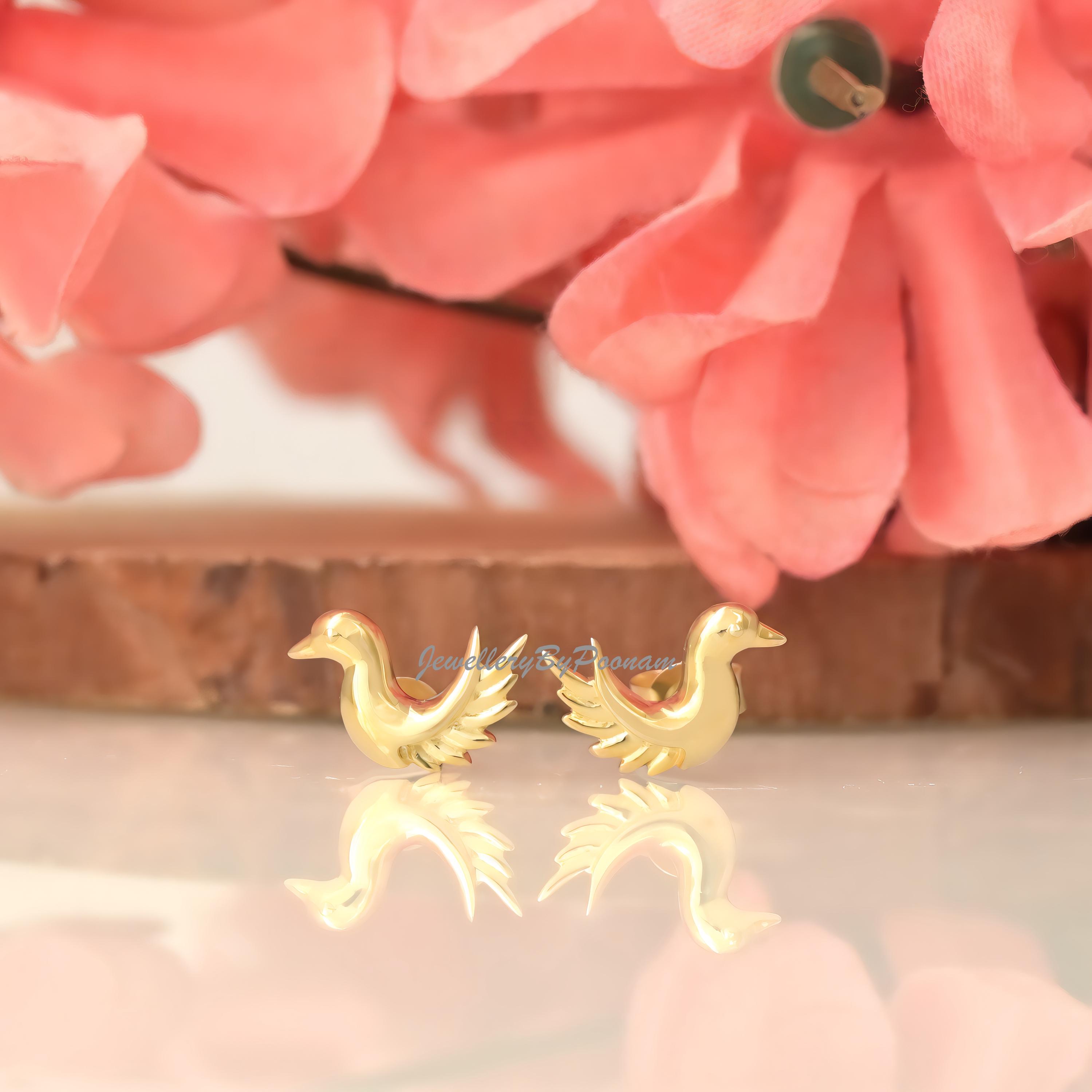 925 Silver Bird Stud Earrings โ Tiny Hummingbird Design, Dainty Everyday Jewelry - Jewelry By Poonam | SKU: PJE2058-SLYG-10M