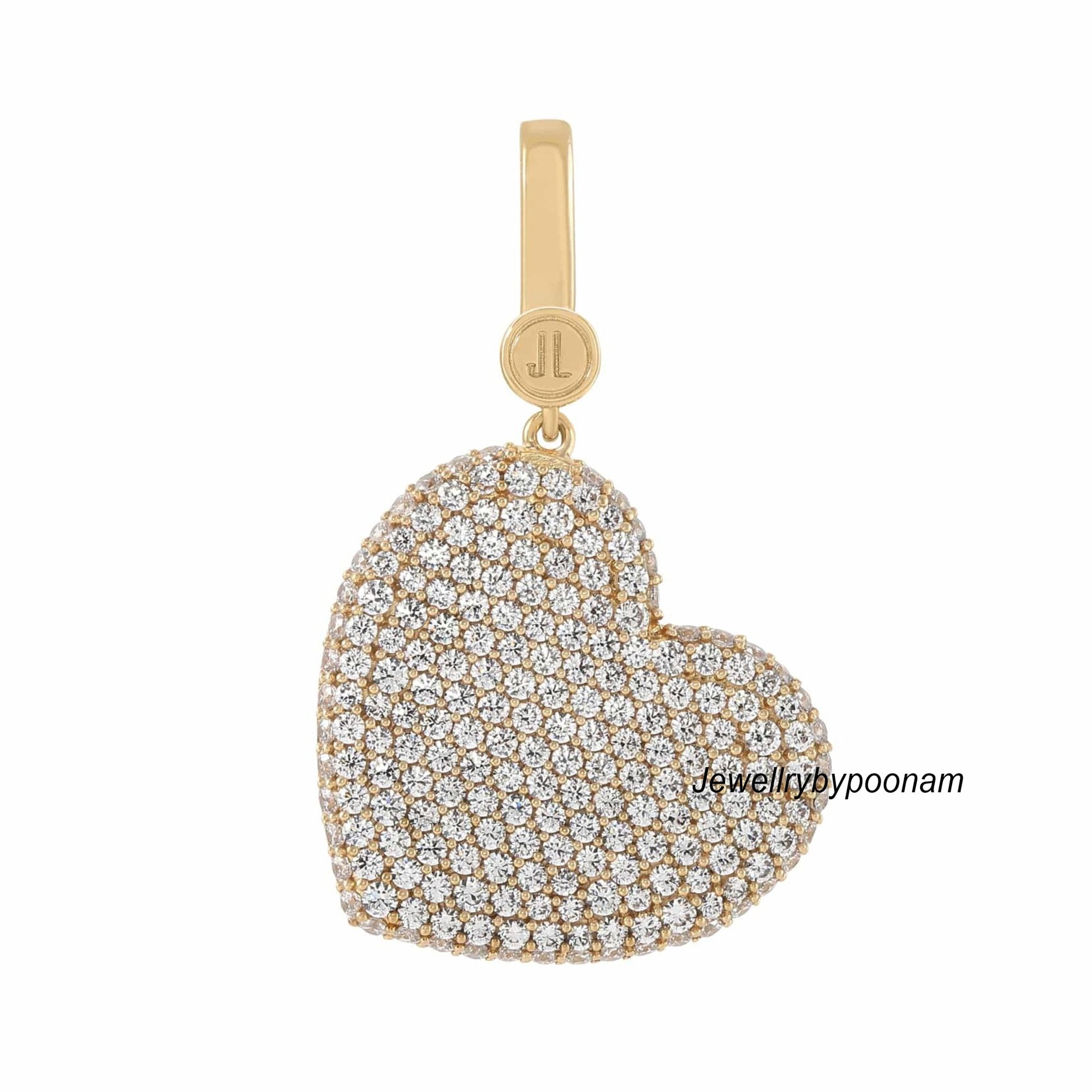 Designer Moissanite Heart Pendant: 925 Sterling Silver, 14K Gold Vermeil - Jewelry By Poonam | SKU: PJP-