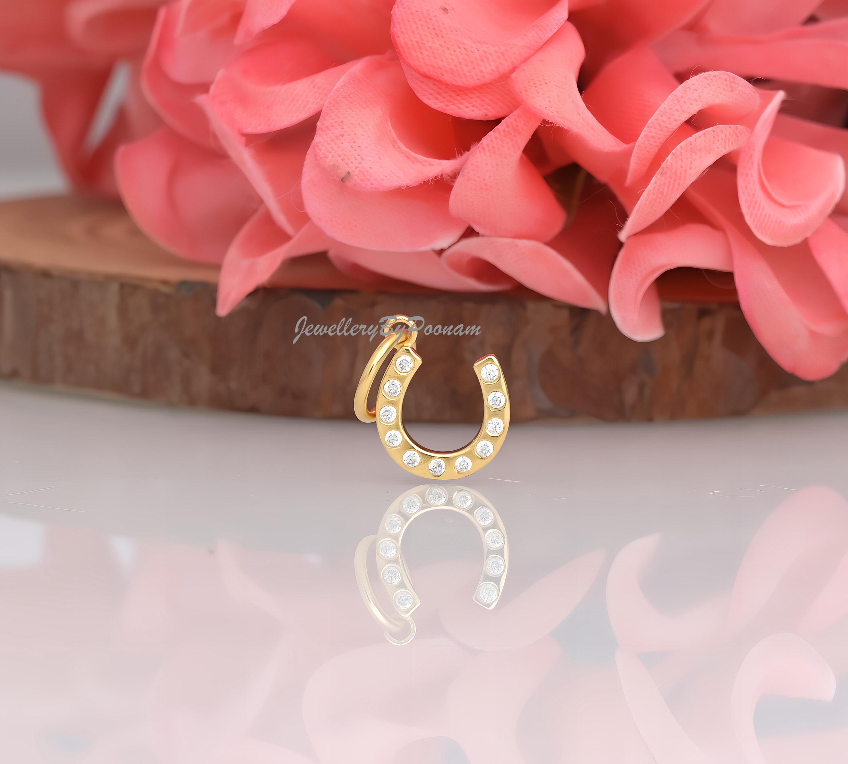 14k Gold Horseshoe Diamond Pendant: Mini Charm, Good Luck Symbol - View 2 - Jewelry By Poonam | SKU: PJP4164-SLYGMN-20M 2/26