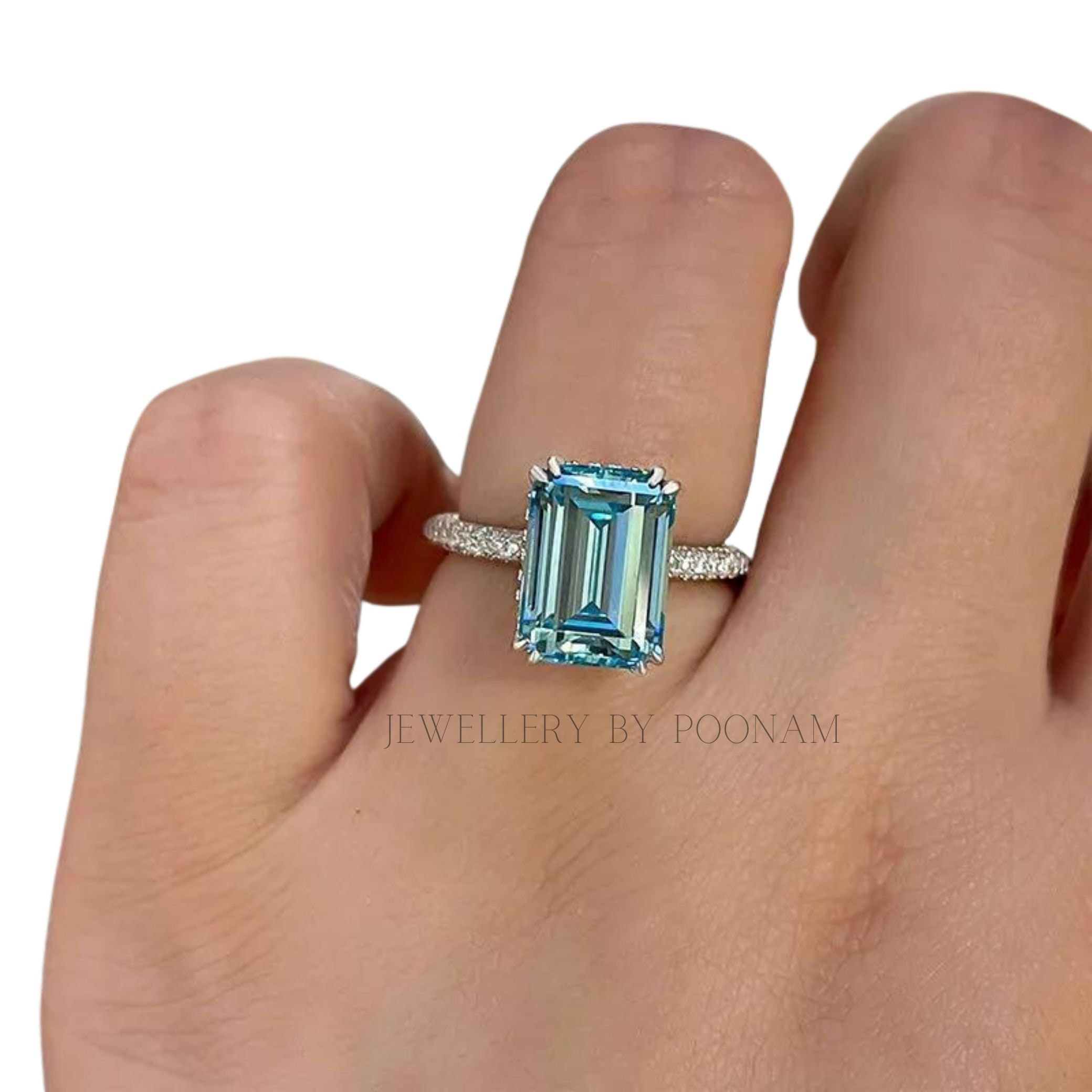 925 Silver Emerald-Cut Aquamarine Ring – Luxury Sterling Silver Engagement & Wedding Jewelry - View 7 - Jewelry By Poonam | S