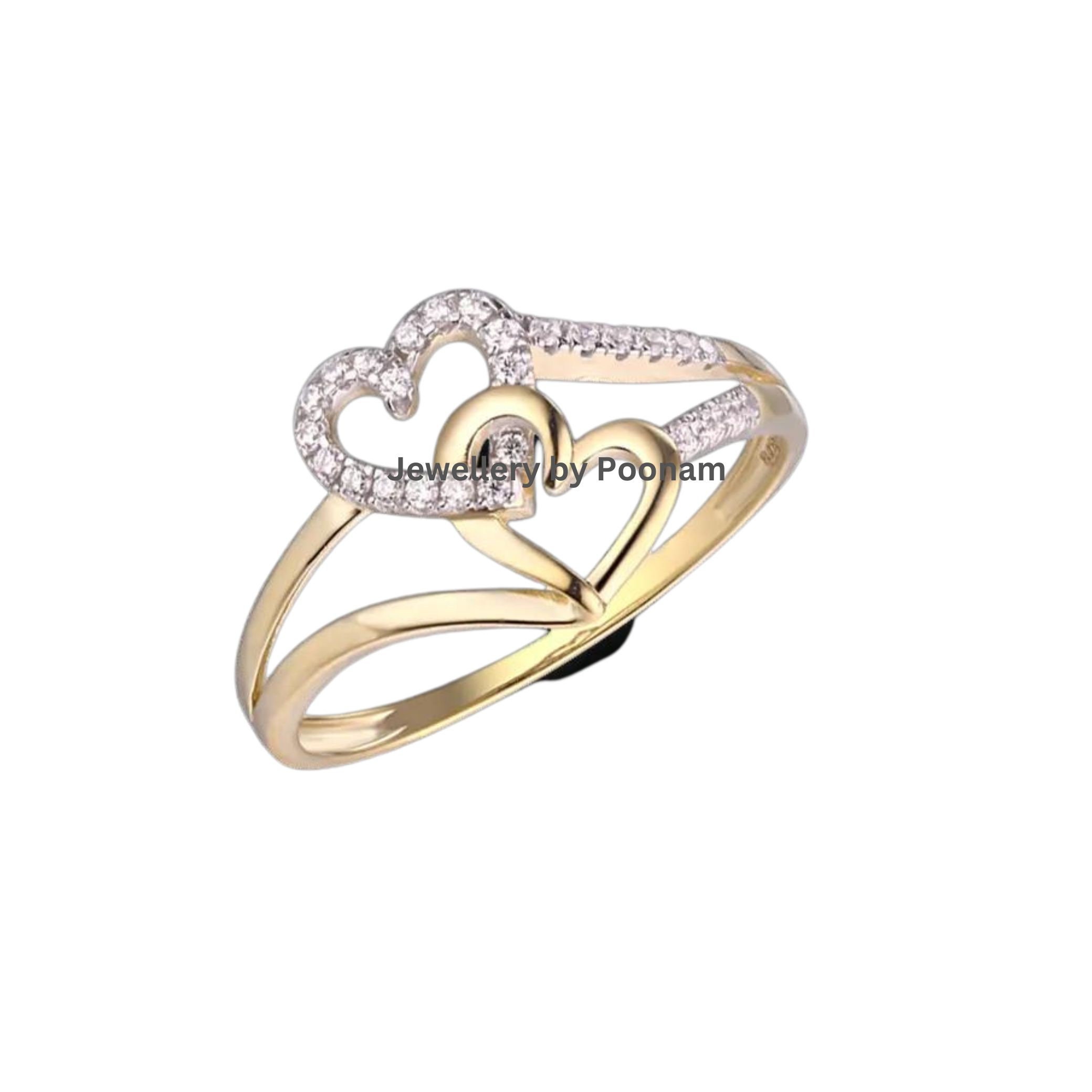14K Gold Moissanite Heart Ring: Anniversary Wedding Jewelry - Jewelry By Poonam | SKU: R-1059