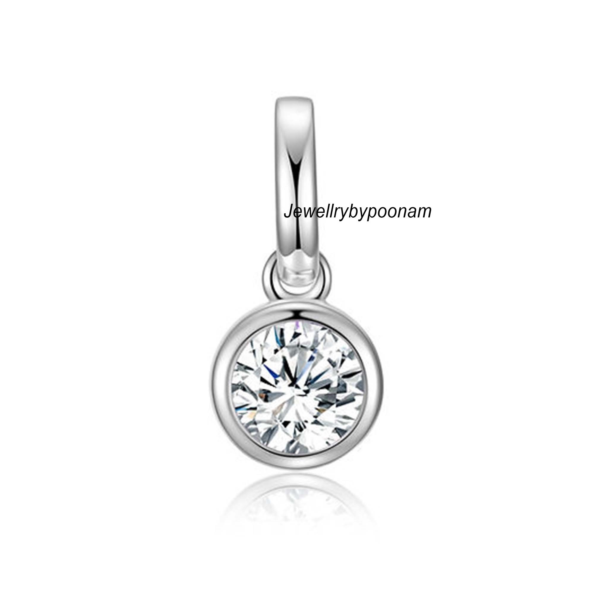 14k Solid Gold Mini Bezel Pendant: Round Moissanite Charm (12 MM) - View 2 - Jewelry By Poonam | SKU: PJP-
