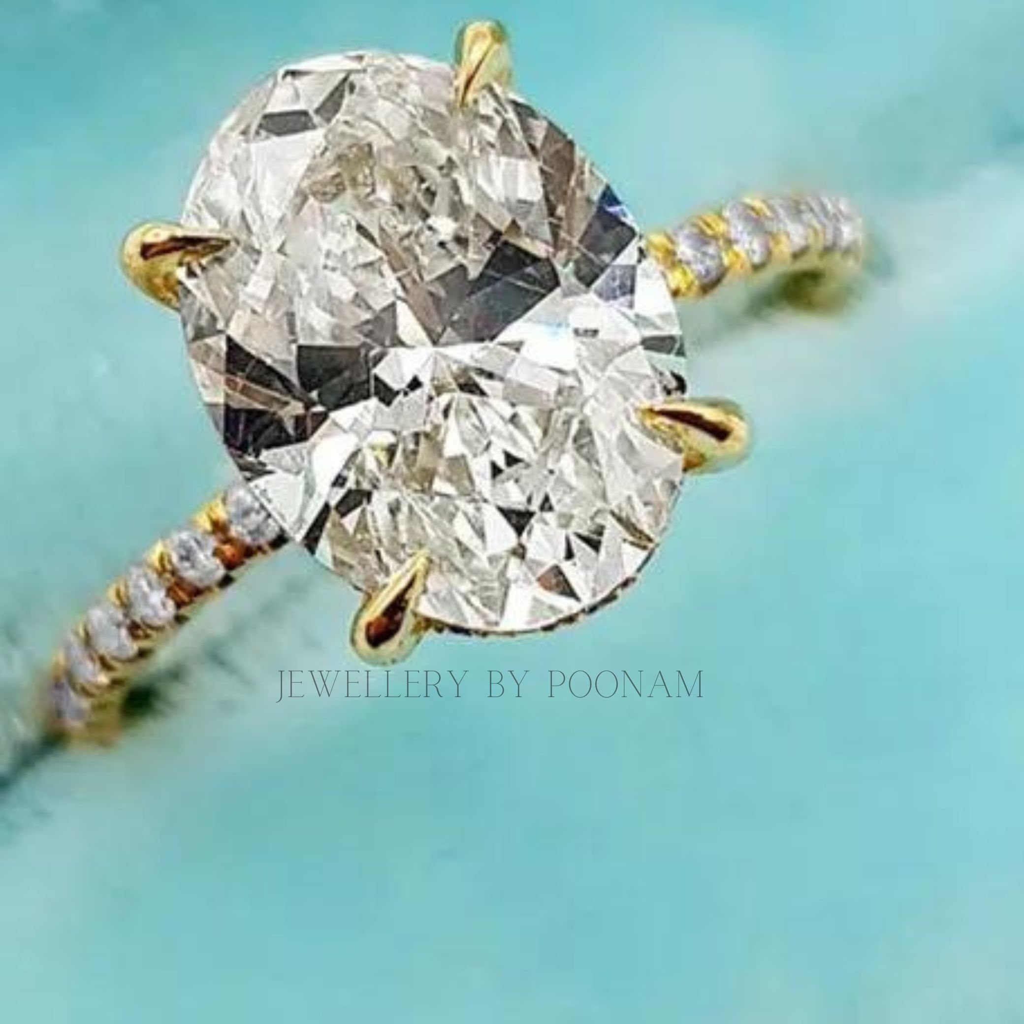 Oval Cut Simulated Diamond Engagement Ring – Sterling Silver White Gold Plated Bridal Ring - View 7 - Jewelry By Poonam | SKU