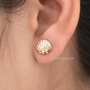 Pendientes de plata de ley con forma de concha, delicada joyería inspirada en el océano, regalo para ella.