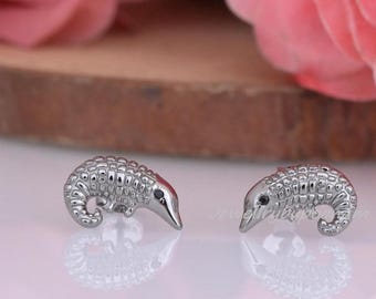 Sterling Silver Pangolin Stud Earrings: 14k Gold Accents