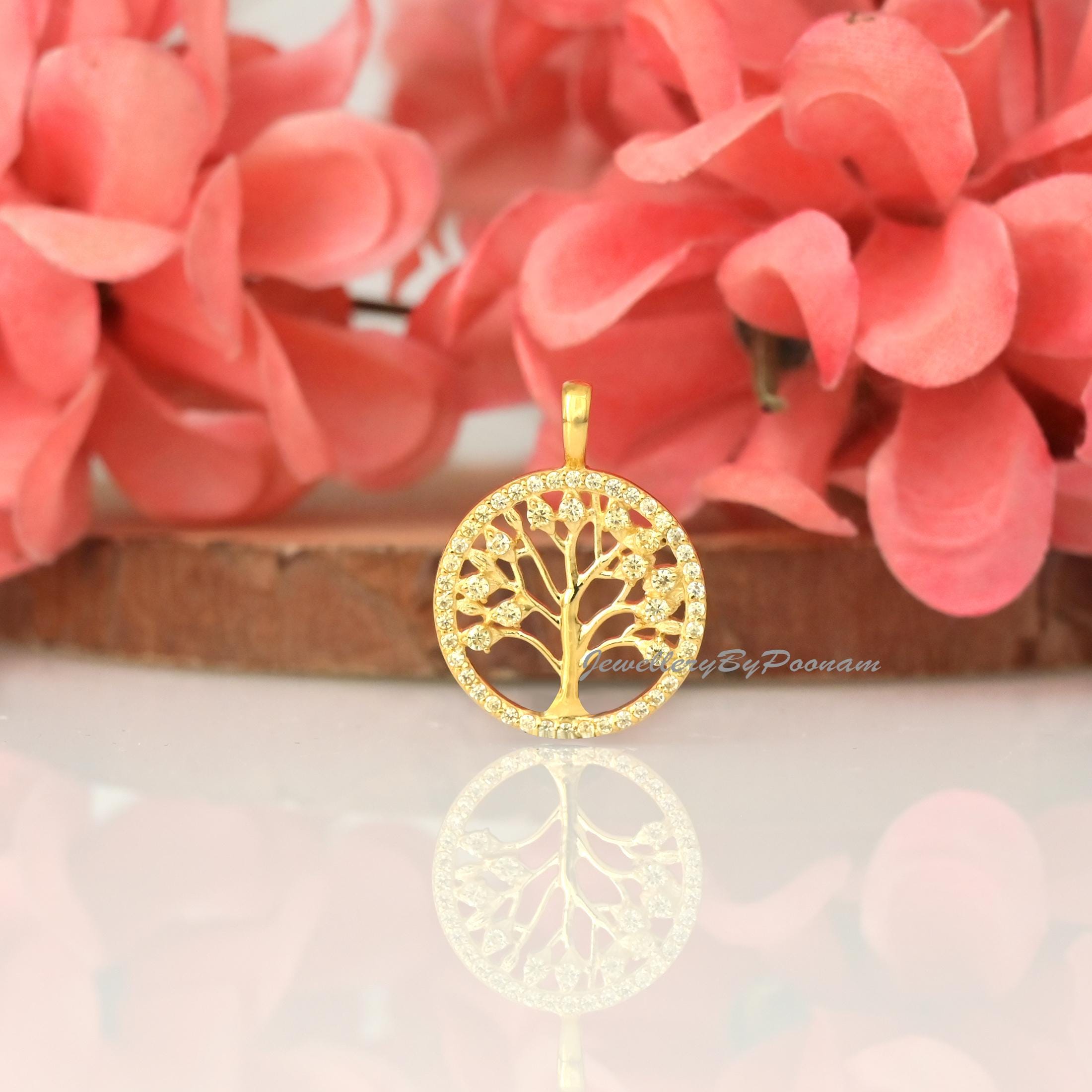 Sterling Silver Tree of Life CZ Pendant - Family Tree - View 2 - Jewelry By Poonam | SKU: PJP5397-