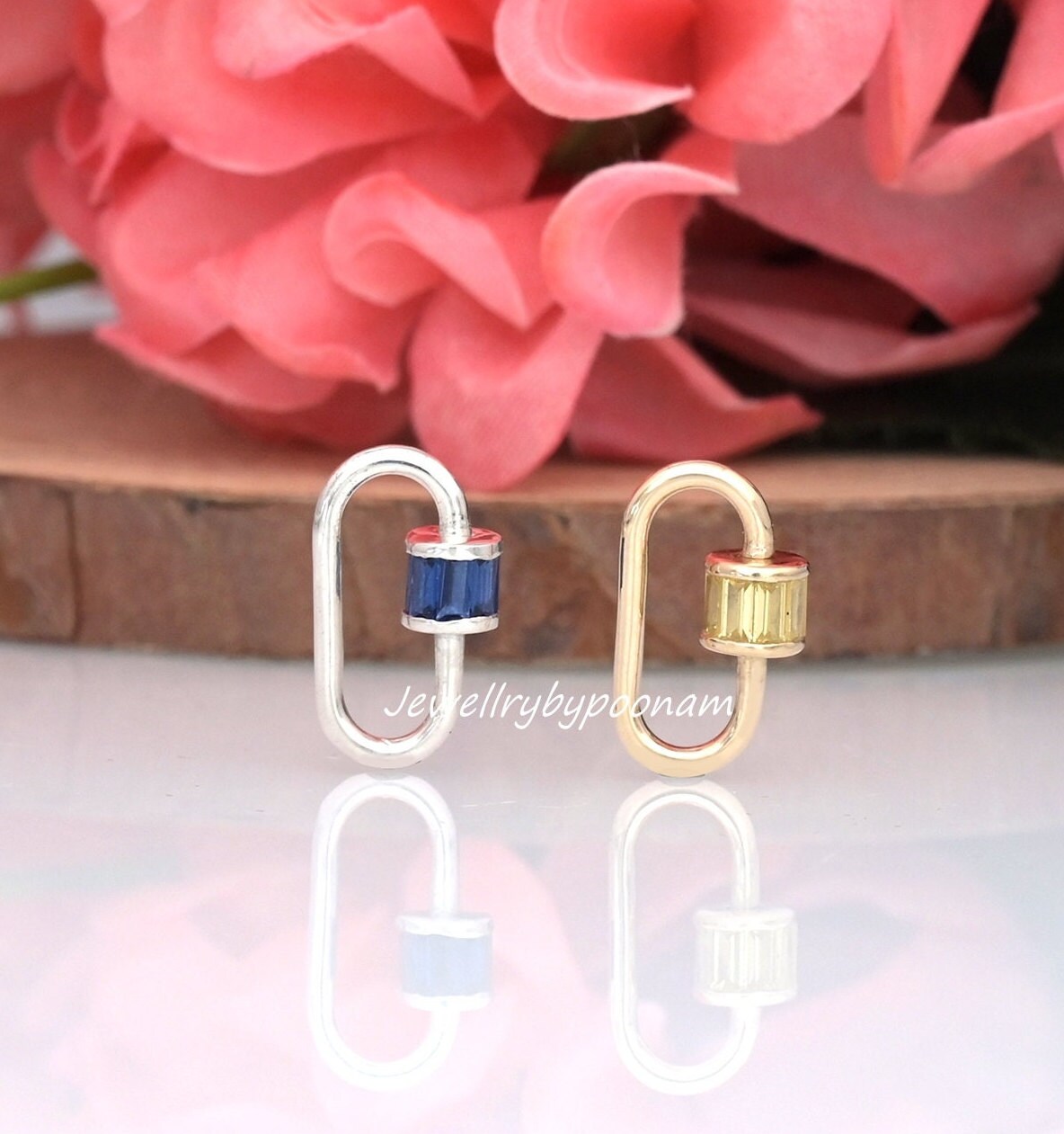 9K Solid Gold Baguette Carabiner Lock Charm, Versatile Fashion Accessory - View 2 - Jewelry By Poonam | SKU: PJC22-9KYGBTTRU-