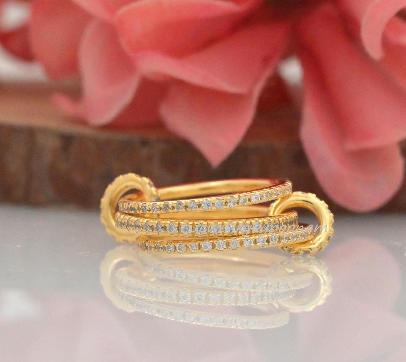 925 Sterling Silver Multi-Link Ring; Chunky Gold Connector Ring - View 3 - Jewelry By Poonam | SKU: PJR2427-SLNSCZRUCZ-US-7 2
