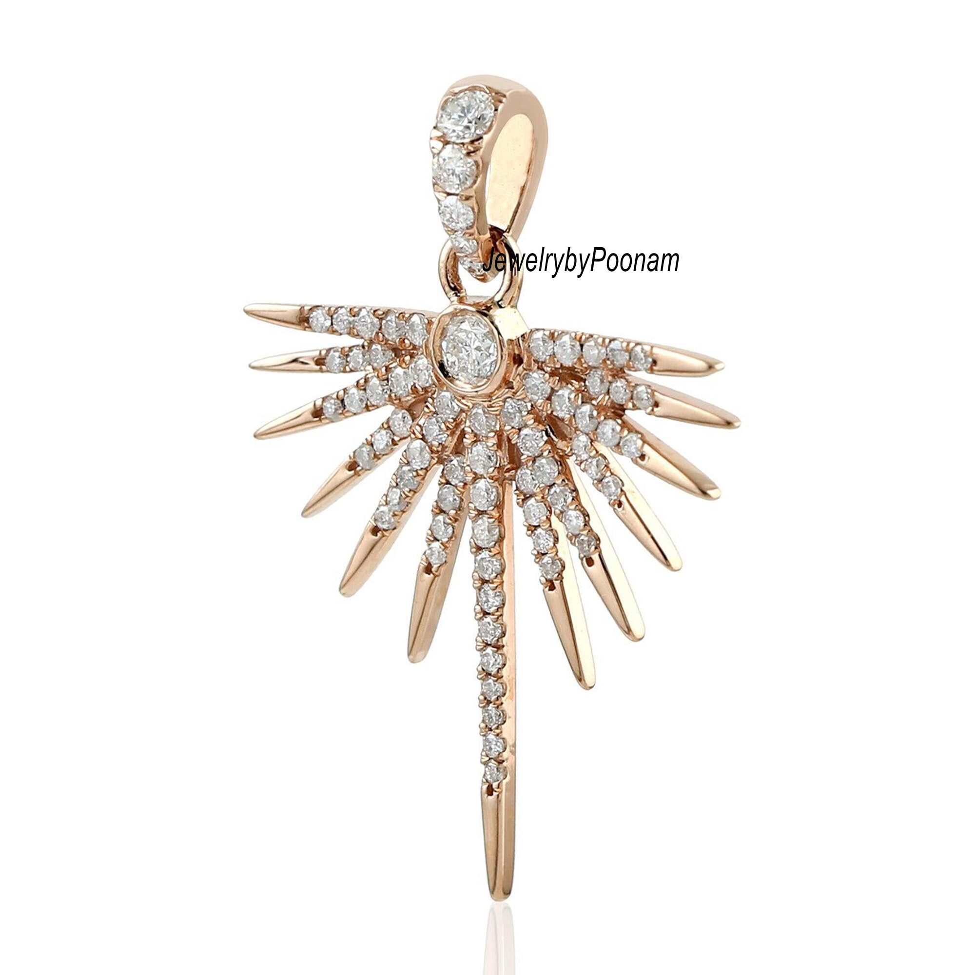 14k Gold Moissanite Starburst Pendant: Handmade Diamond Charm - View 3 - Jewelry By Poonam | SKU: PJP-