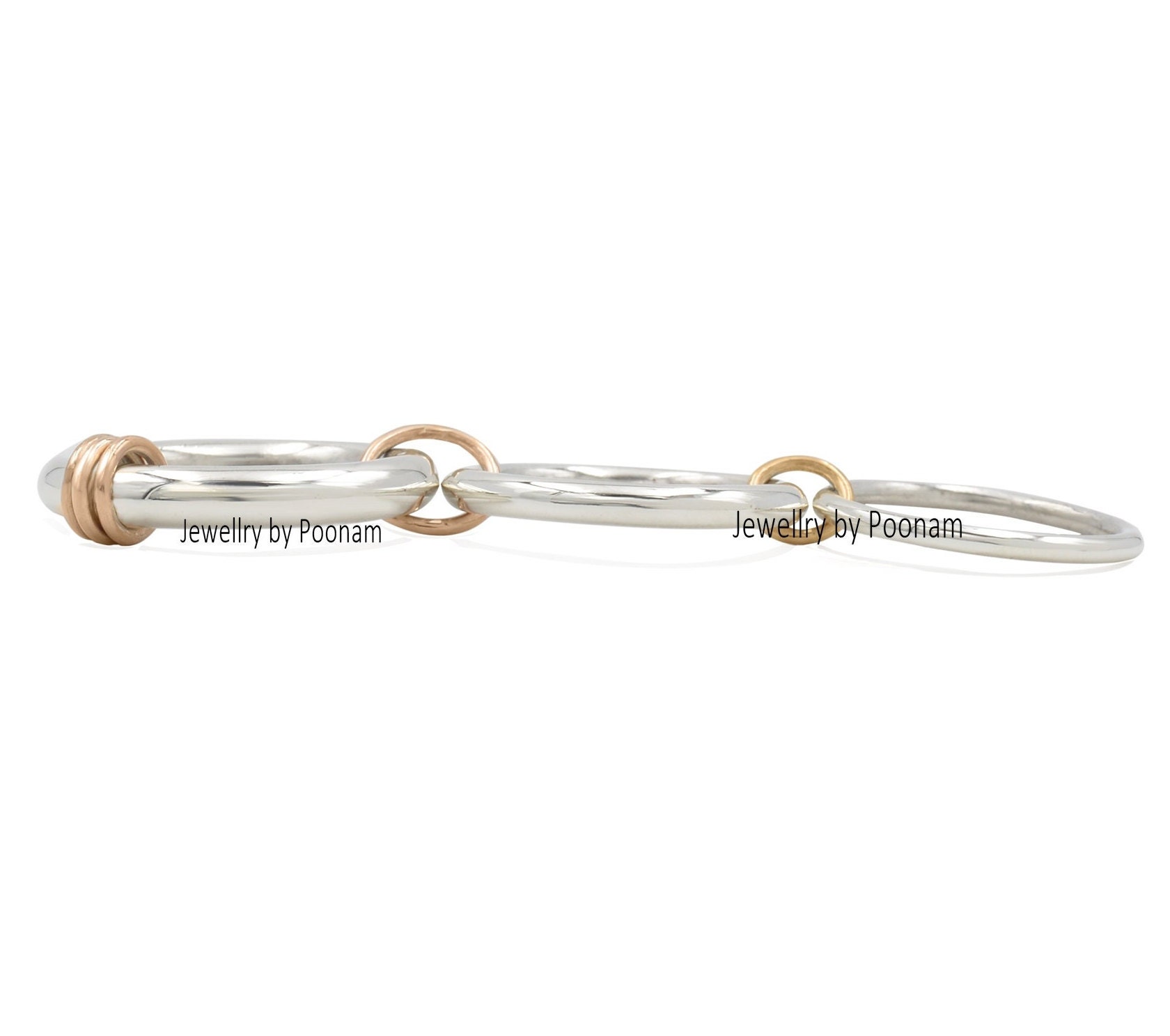 Interlocking 925 Sterling Silver Ring: Three-Band, Minimalist Stackable Jewelry, Handmade Stackable Band Set - View 3 - Jewel