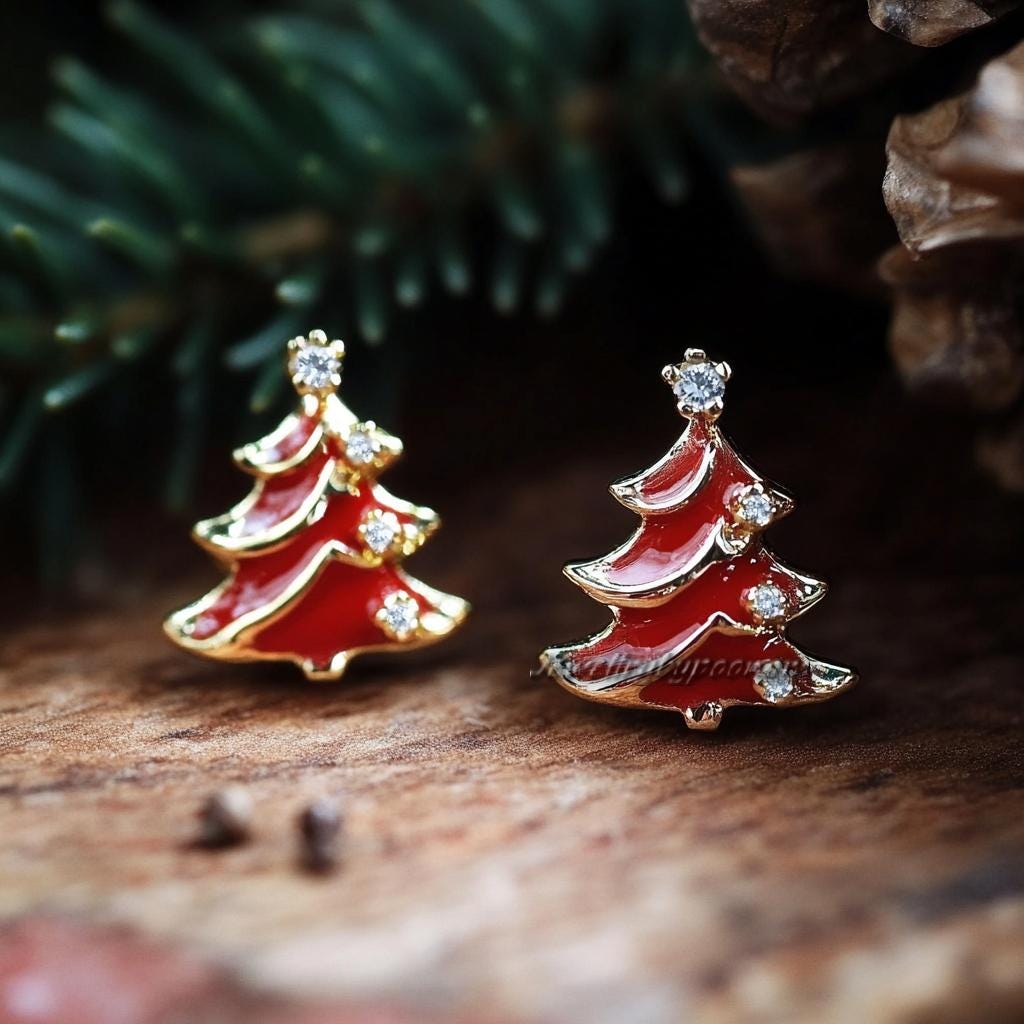 925 Silver Christmas Tree Earrings – Enamel CZ Studs, Festive Holiday Jewelry - View 3 - Jewelry By Poonam | SKU: PJE2004-SLY