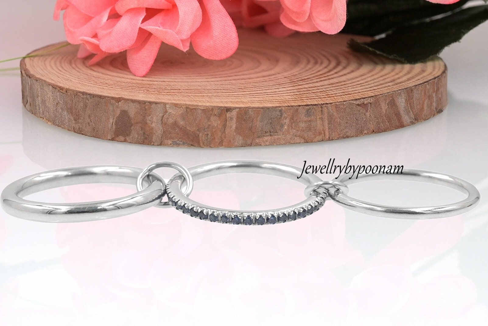 Topaz Sterling Silver Multi-Band Ring, CZ Connector - View 6 - Jewelry By Poonam | SKU: PJR15- 2/26