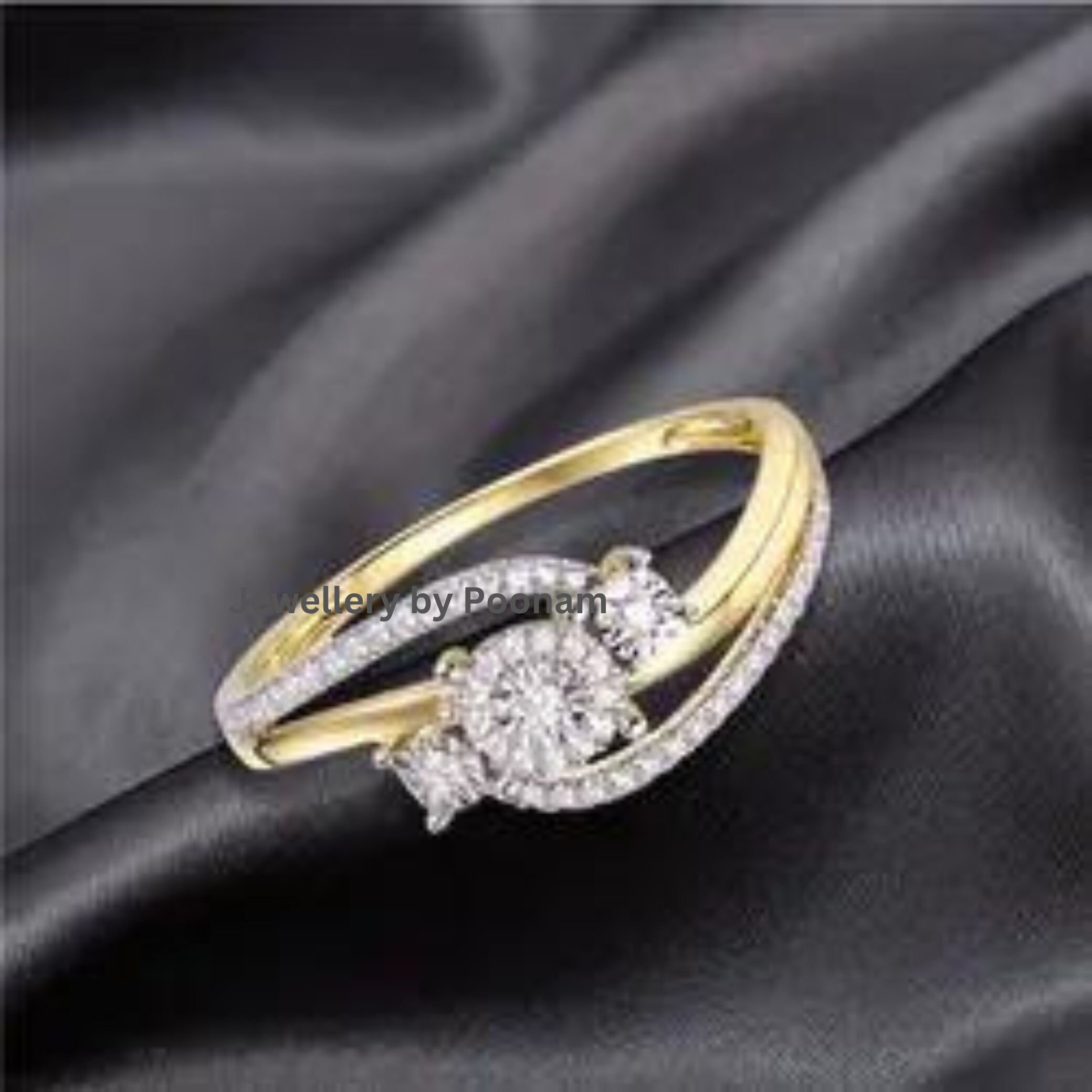 925 Gold-Plated Pear Moissanite Cluster Ring, Anniversary Gift - View 2 - Jewelry By Poonam | SKU: R-1029